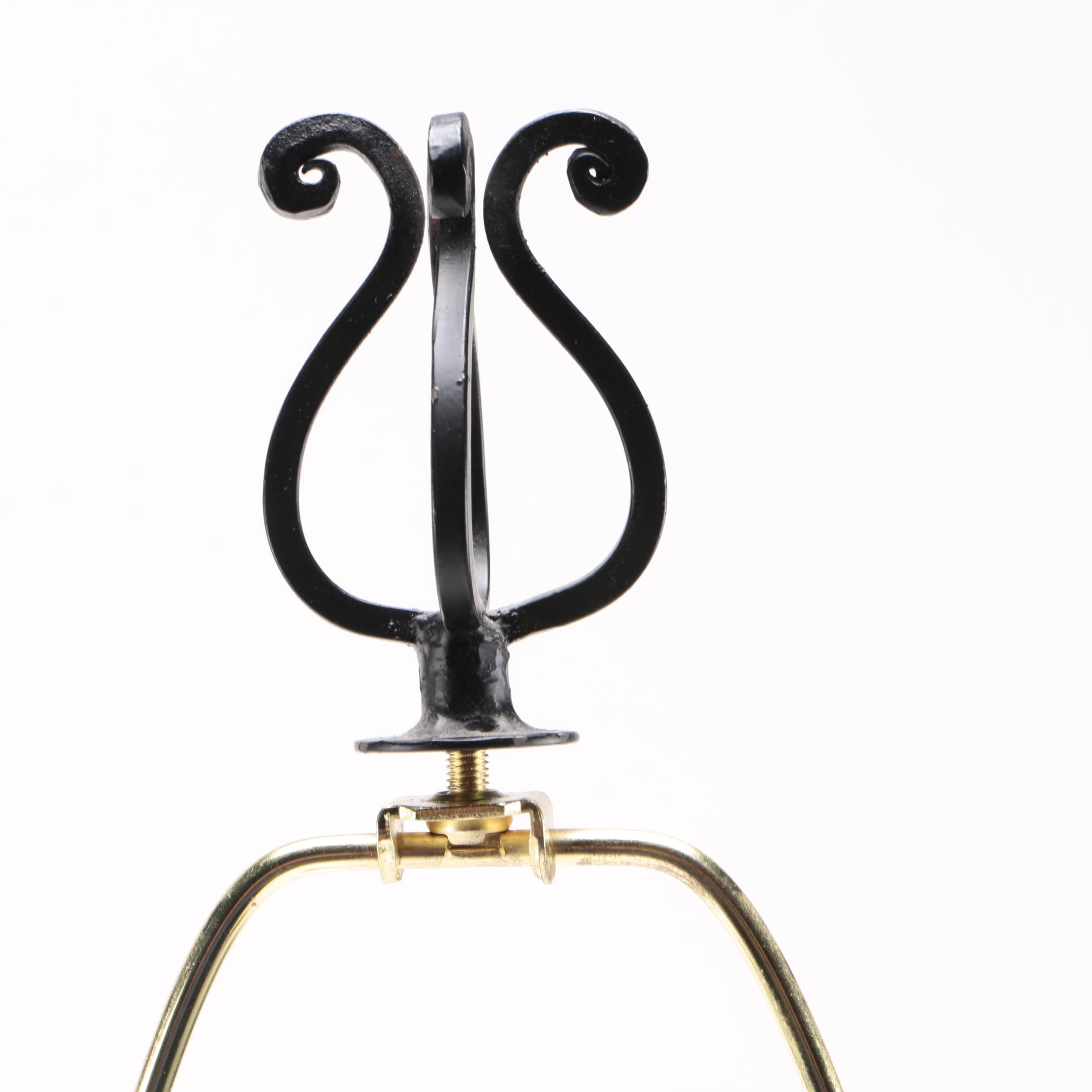 Two Black Metal Scolled Table Lamps