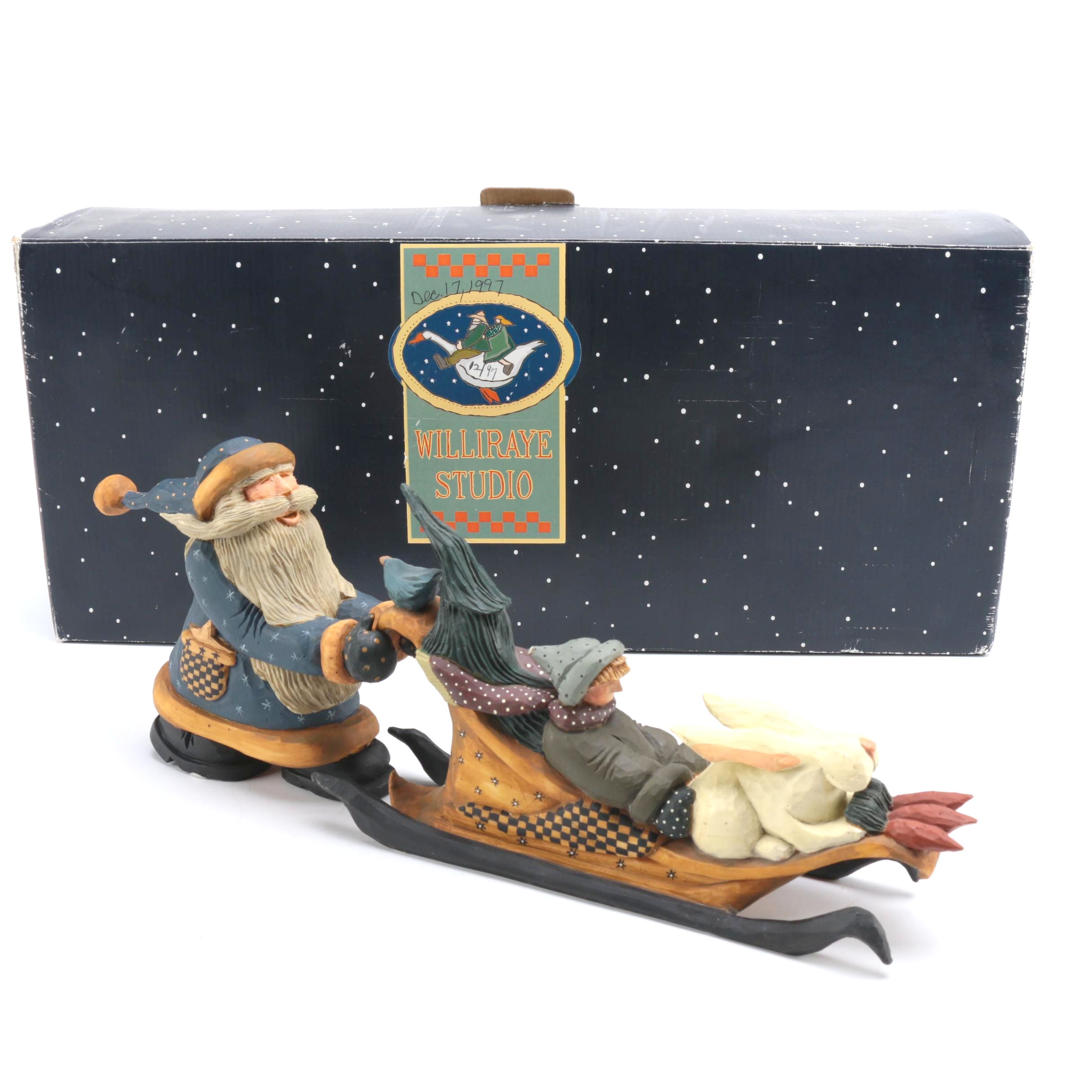 Williraye Studio Wooden Santa and Sleigh Figurine