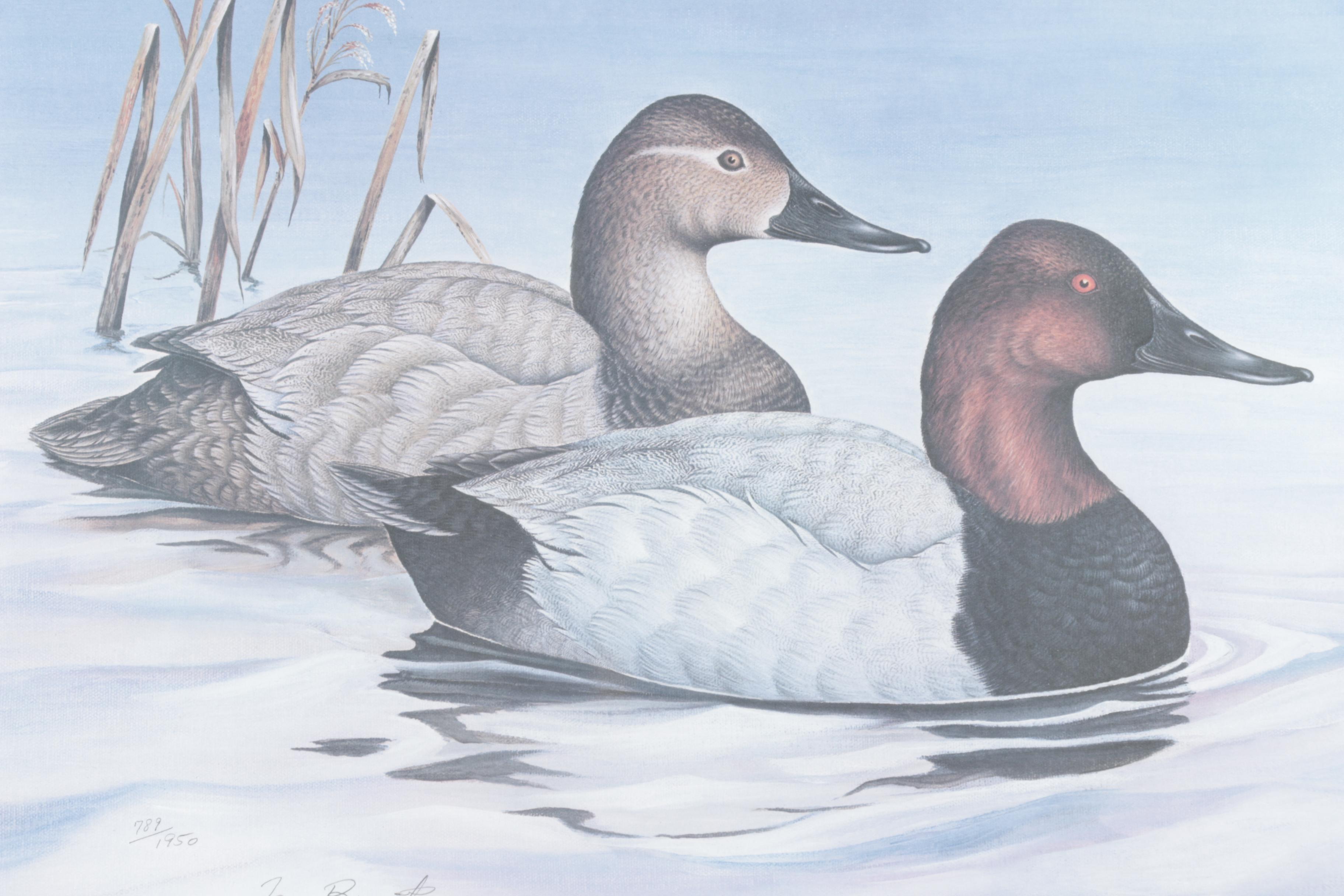 Tan Brunet Limited Edition Offset Lithographs "Foggy Flat Pintails" and "Canvasback: King of the Divers"