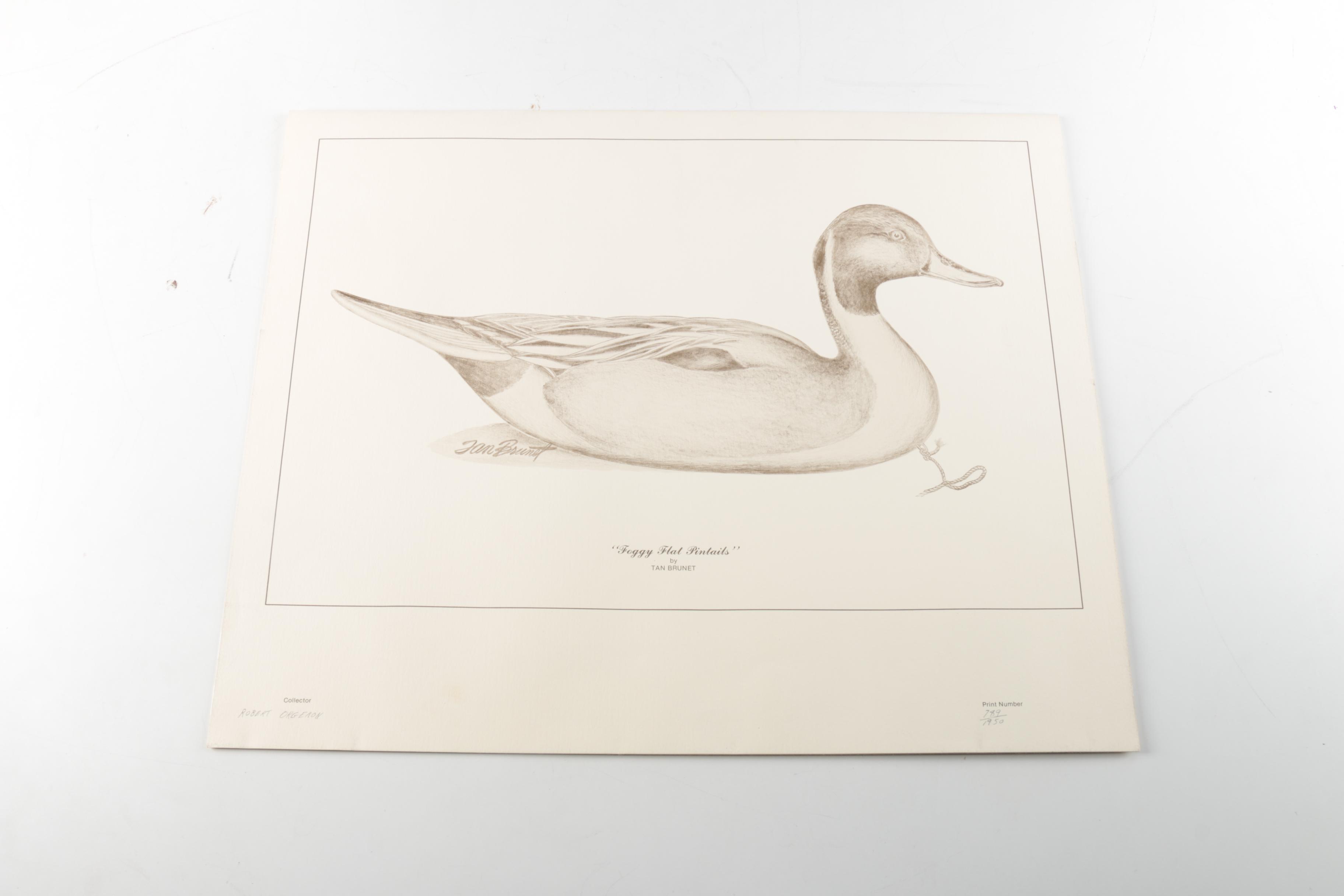Tan Brunet Limited Edition Offset Lithographs "Foggy Flat Pintails" and "Canvasback: King of the Divers"