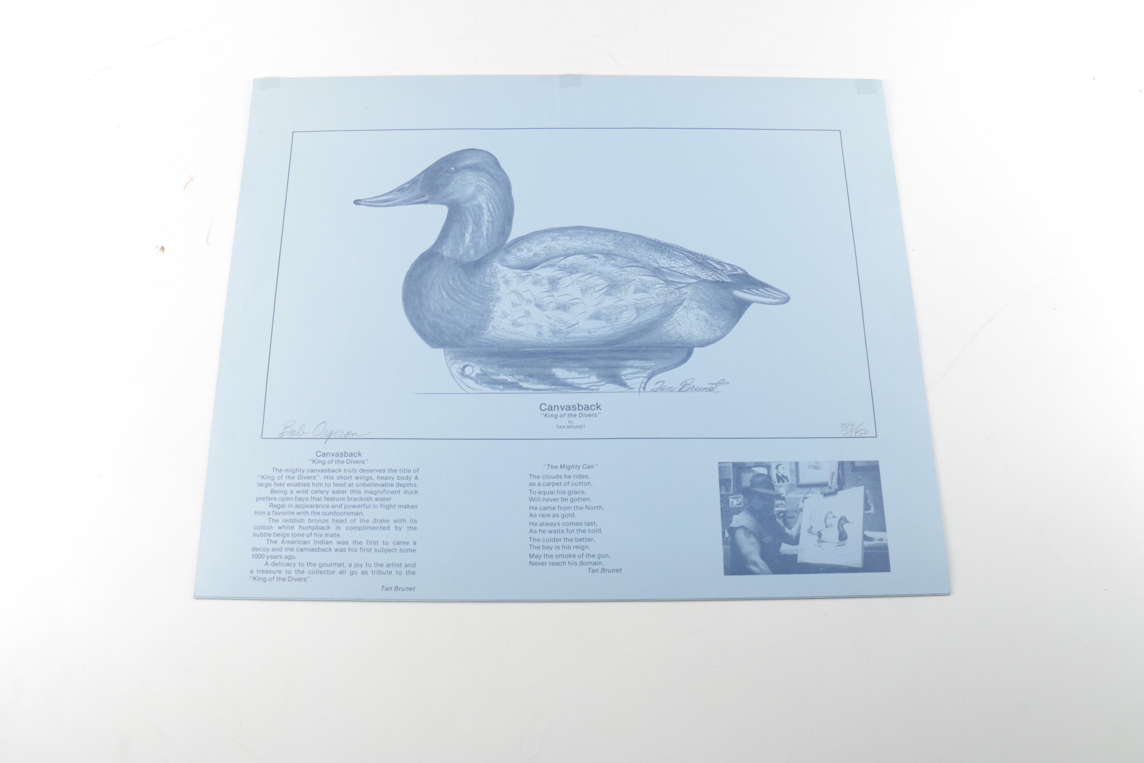 Tan Brunet Limited Edition Offset Lithographs "Foggy Flat Pintails" and "Canvasback: King of the Divers"