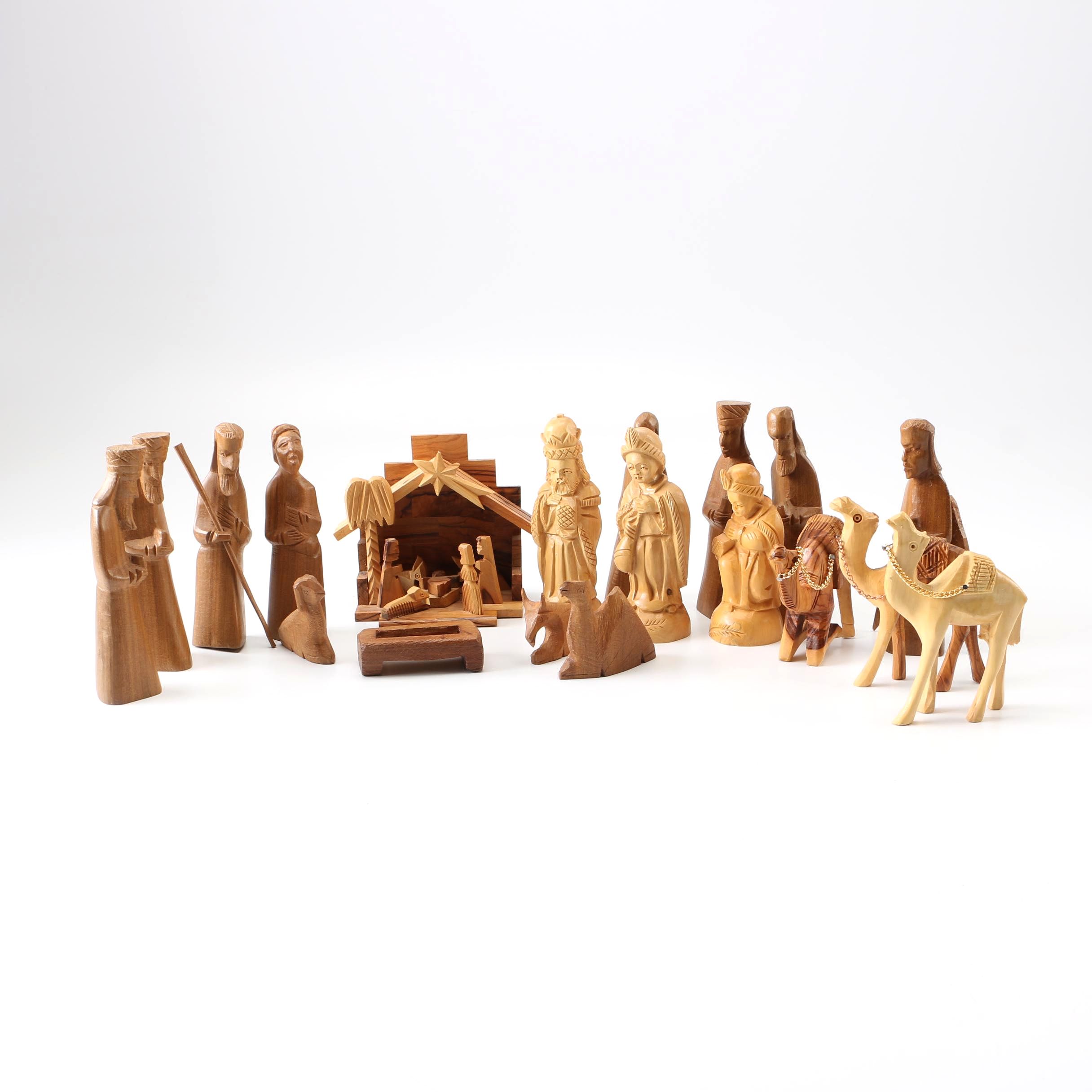 Wooden Manger Nativity Scene and Figurines