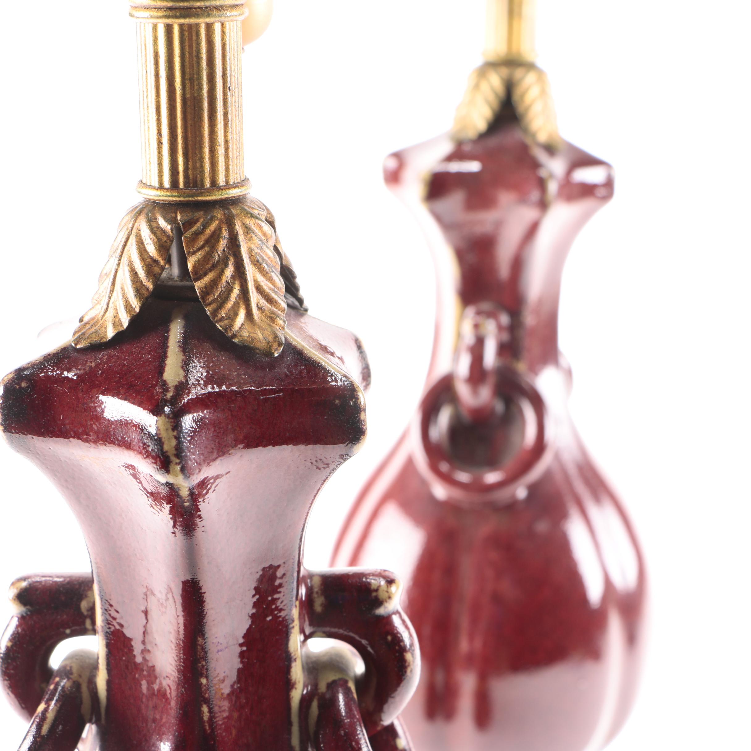 Ceramic Maroon Table Lamps with Shades
