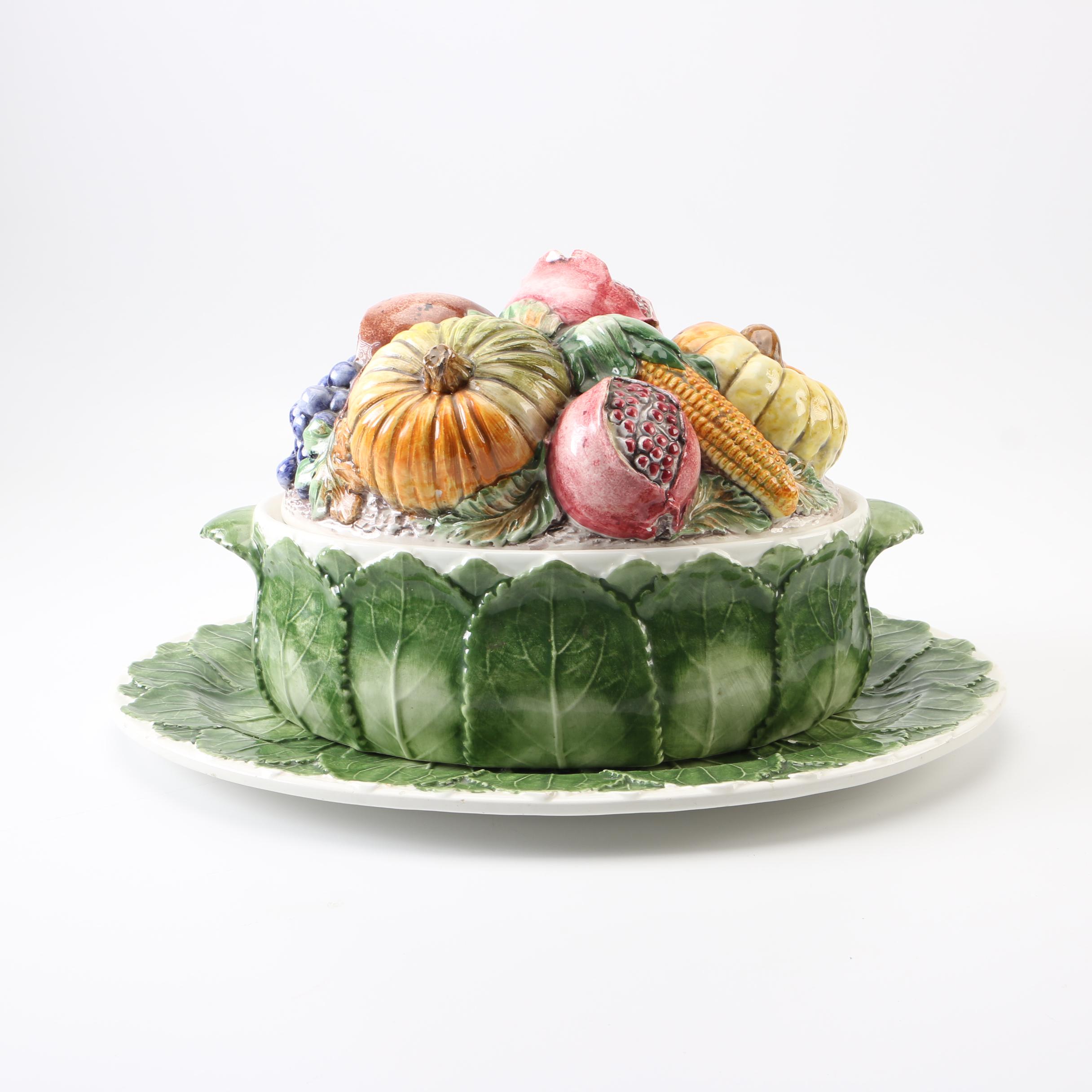 Intrada Italian Covered Ceramic Serving Bowl with Underplate