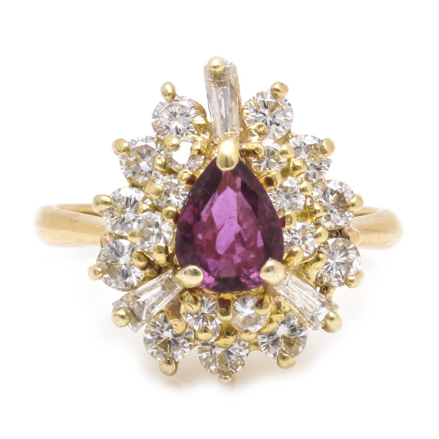18K Yellow Gold 2.75 CTW Diamond and Ruby Ring