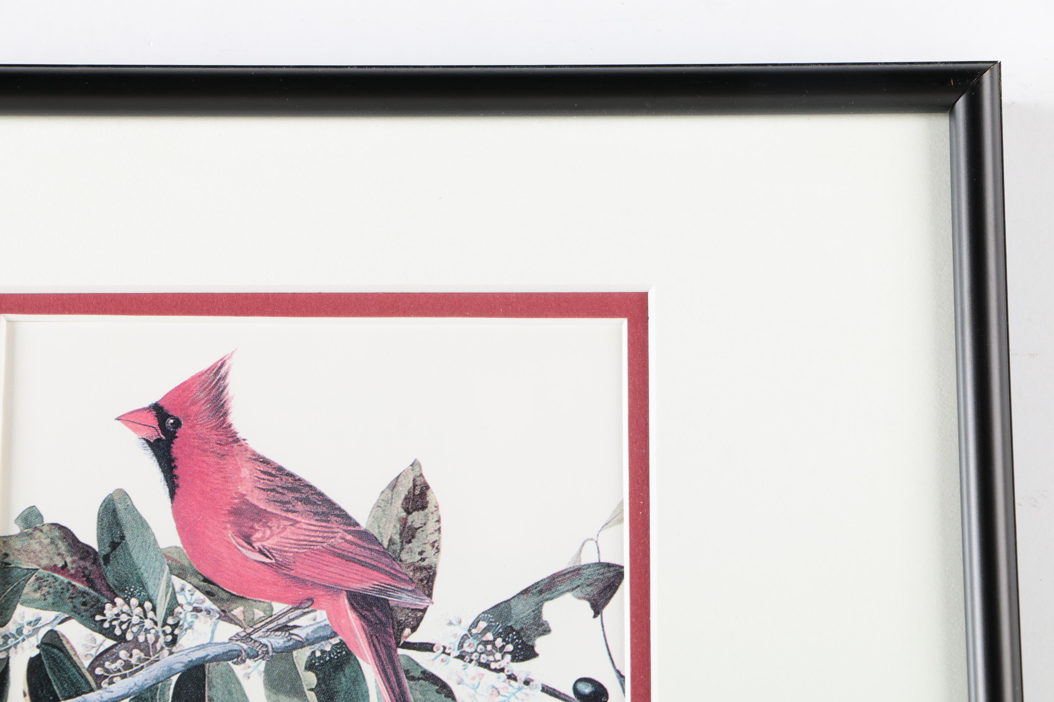 S.E. Kemp Oil Painting With a Pair of Offset Lithographs of Birds