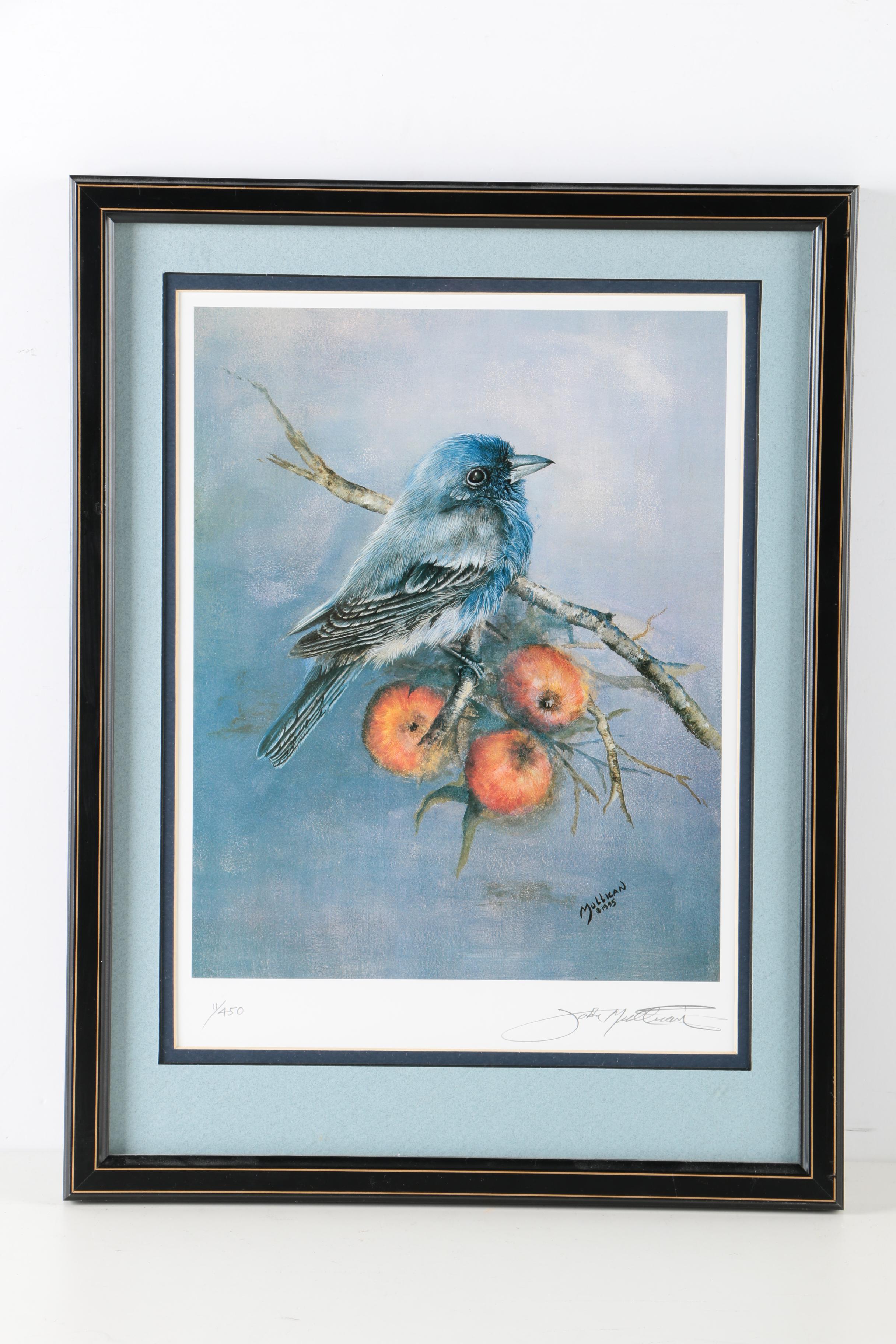 S.E. Kemp Oil Painting With a Pair of Offset Lithographs of Birds