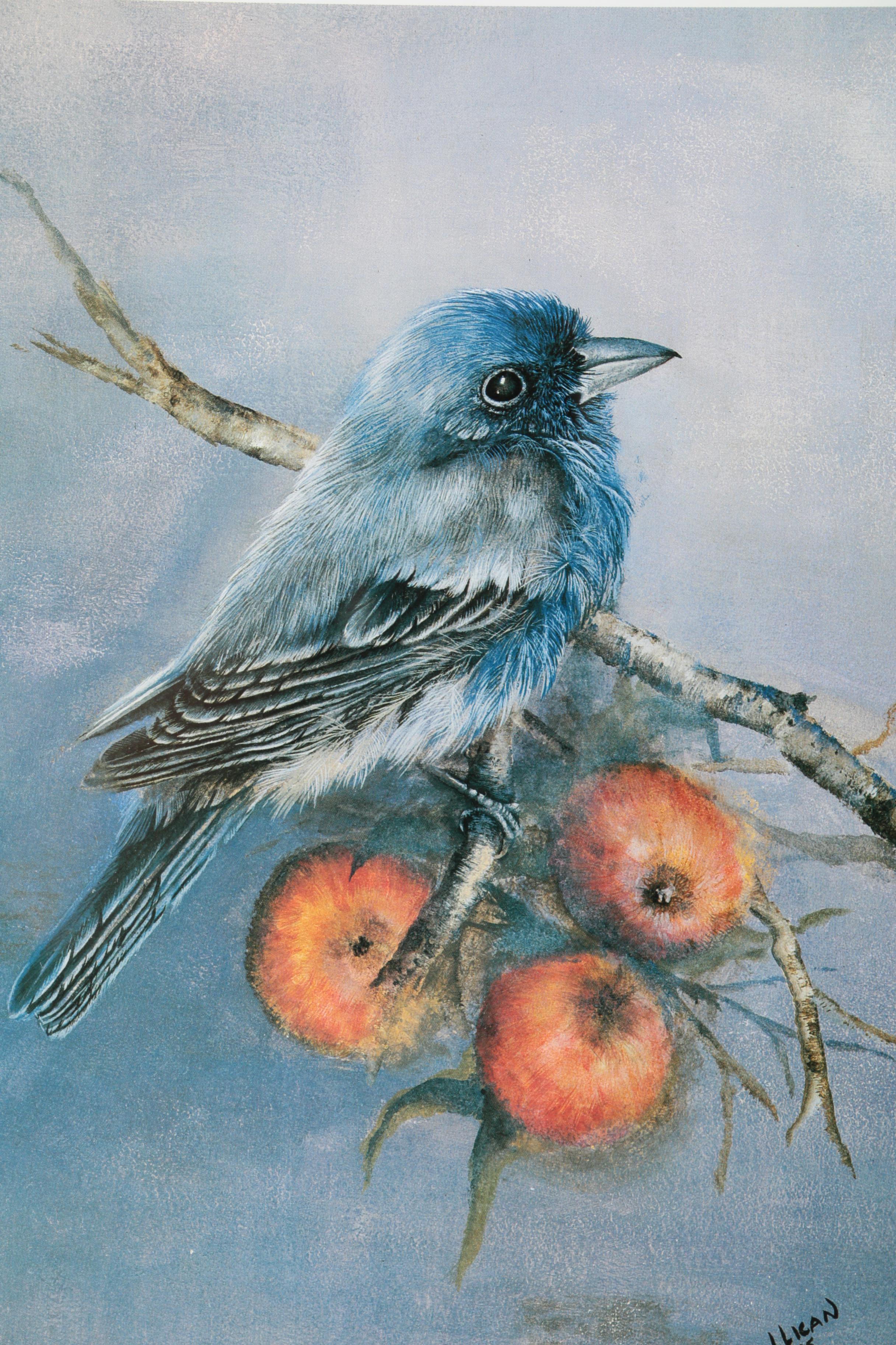 S.E. Kemp Oil Painting With a Pair of Offset Lithographs of Birds