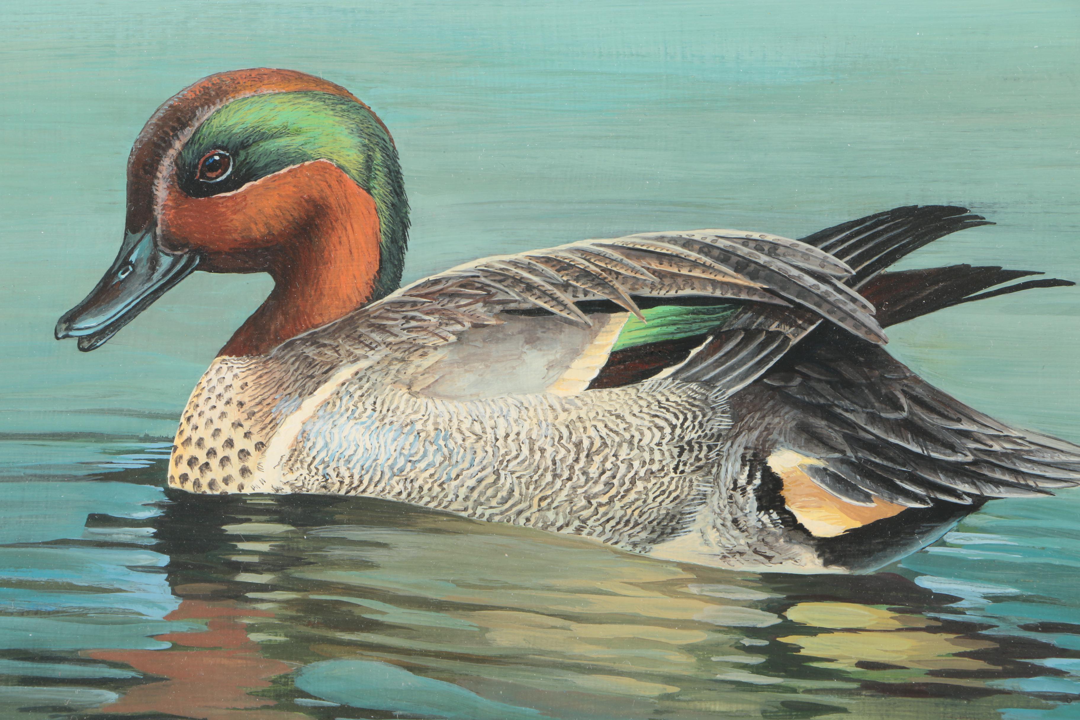S.E. Kemp Oil Painting With a Pair of Offset Lithographs of Birds