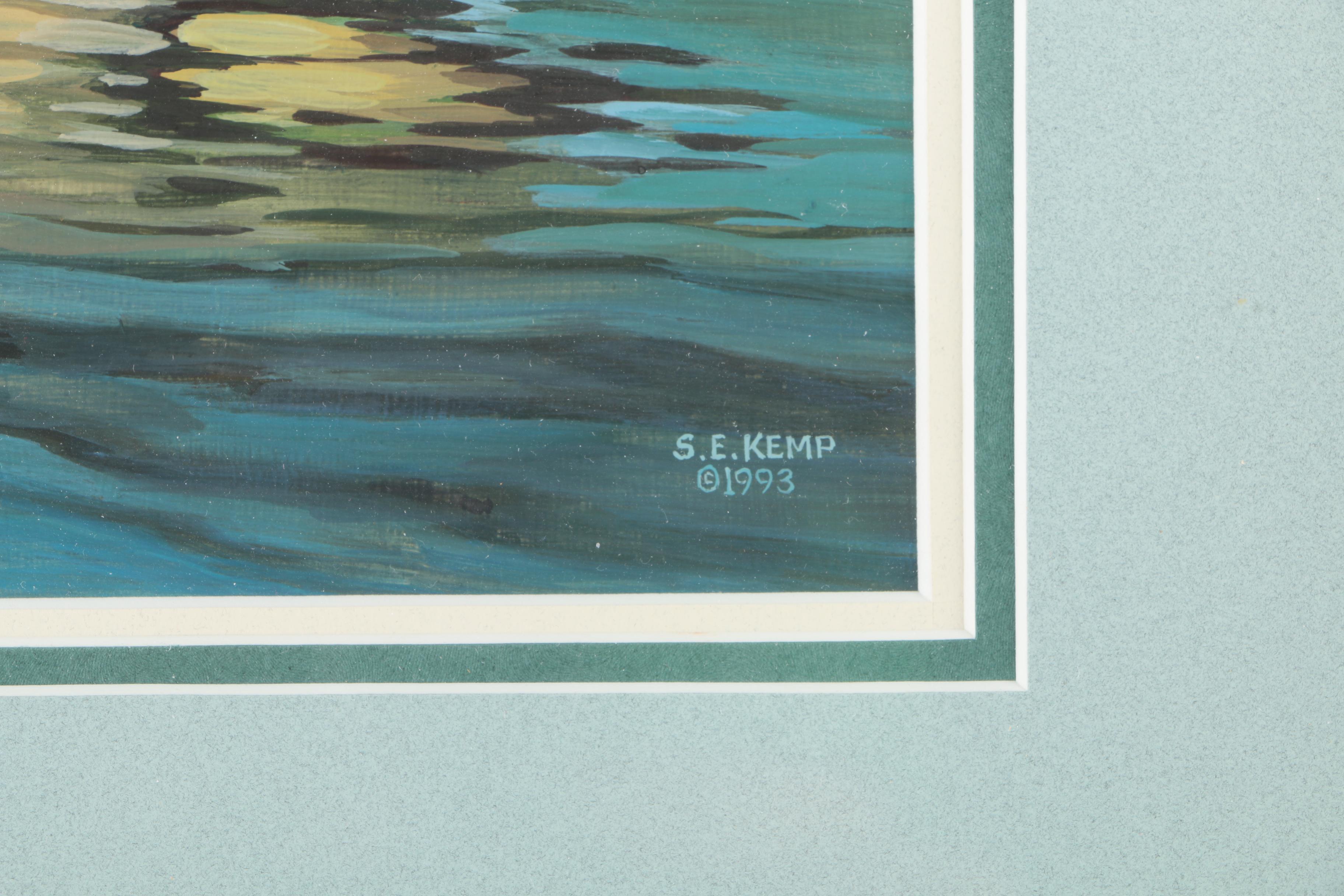 S.E. Kemp Oil Painting With a Pair of Offset Lithographs of Birds