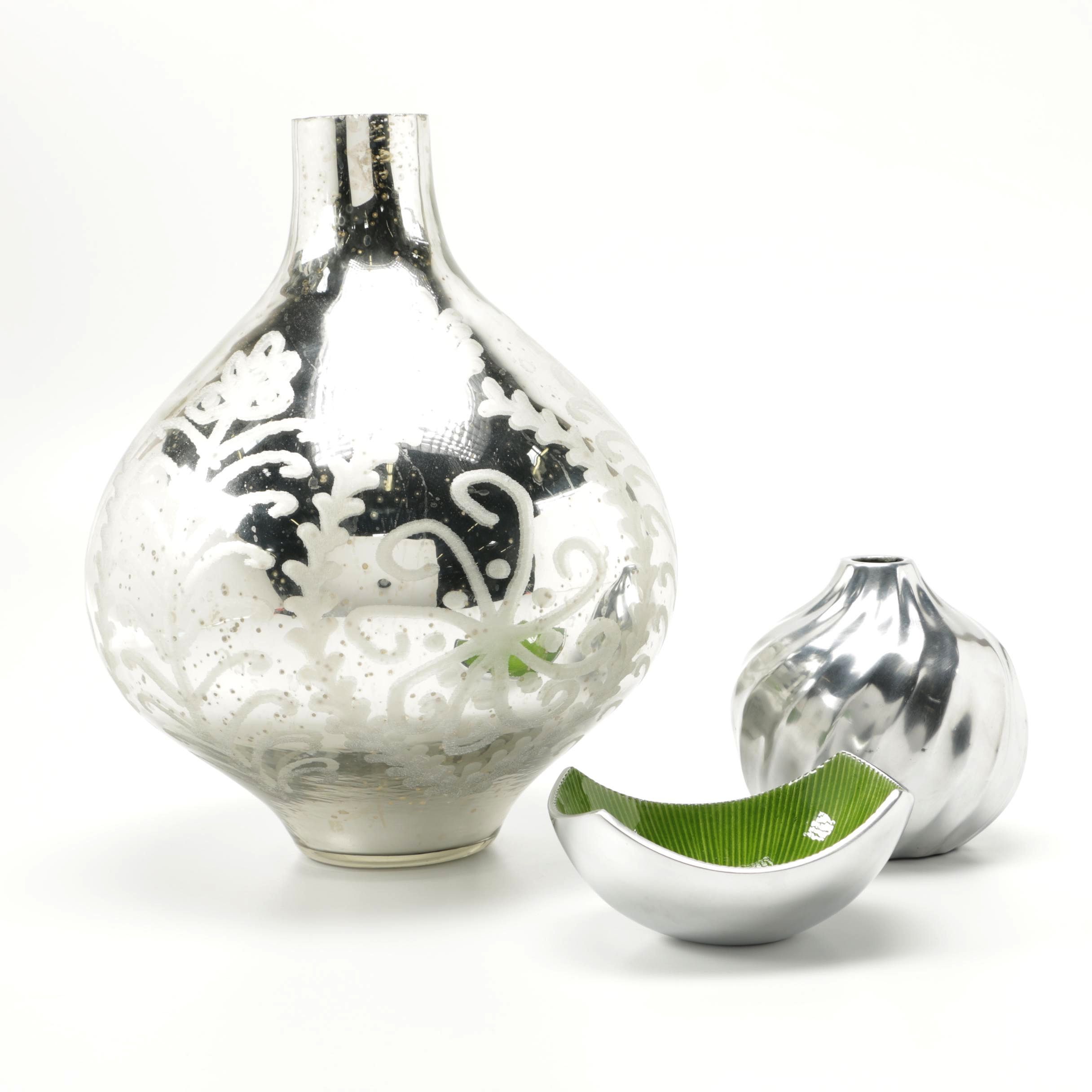 Silver Tone Vases and Candy Dish