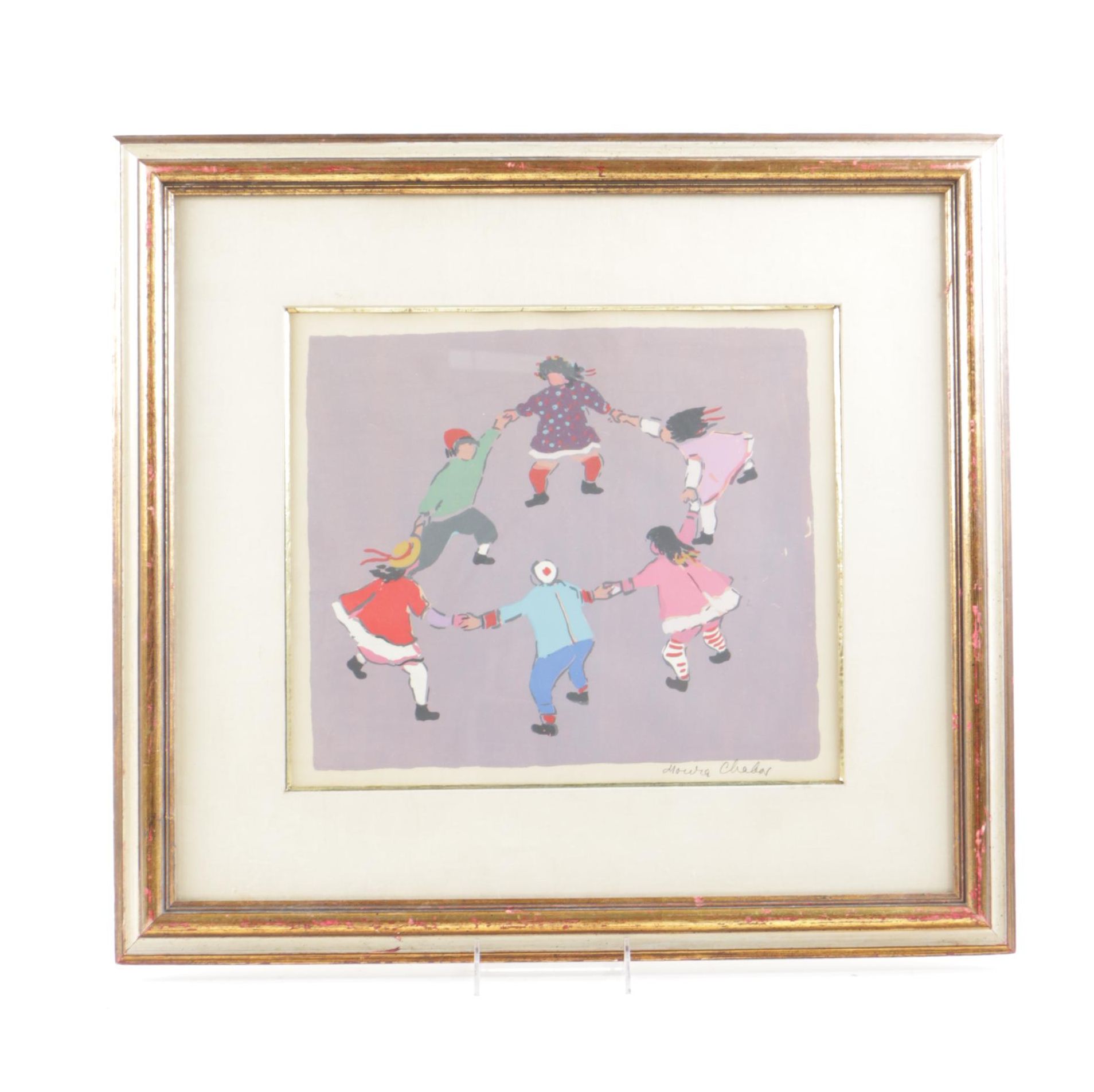 Moura Chabor Serigraph on Paper of Children Playing