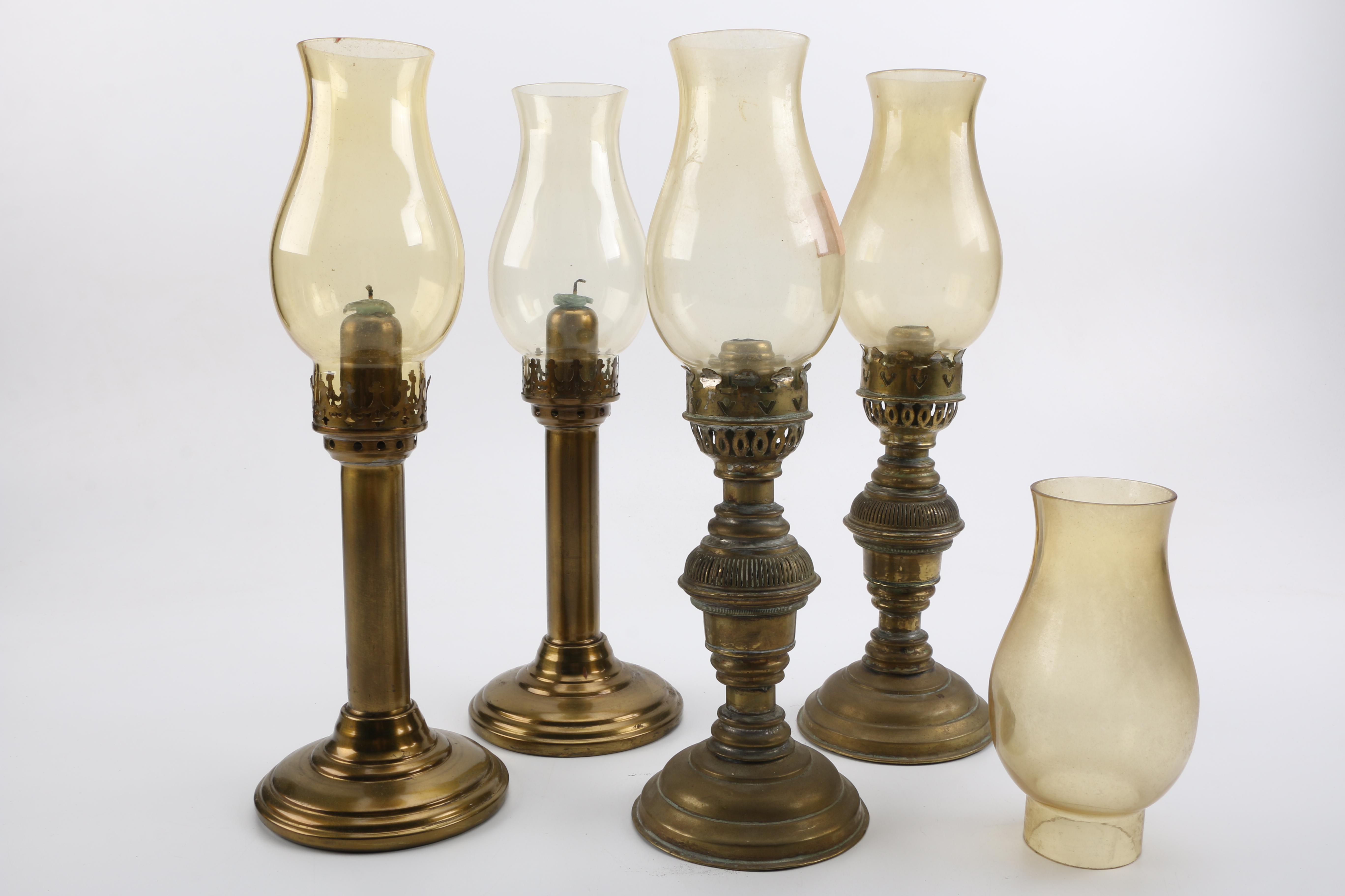 Collection of Brass Oil Lamps Candle Holders