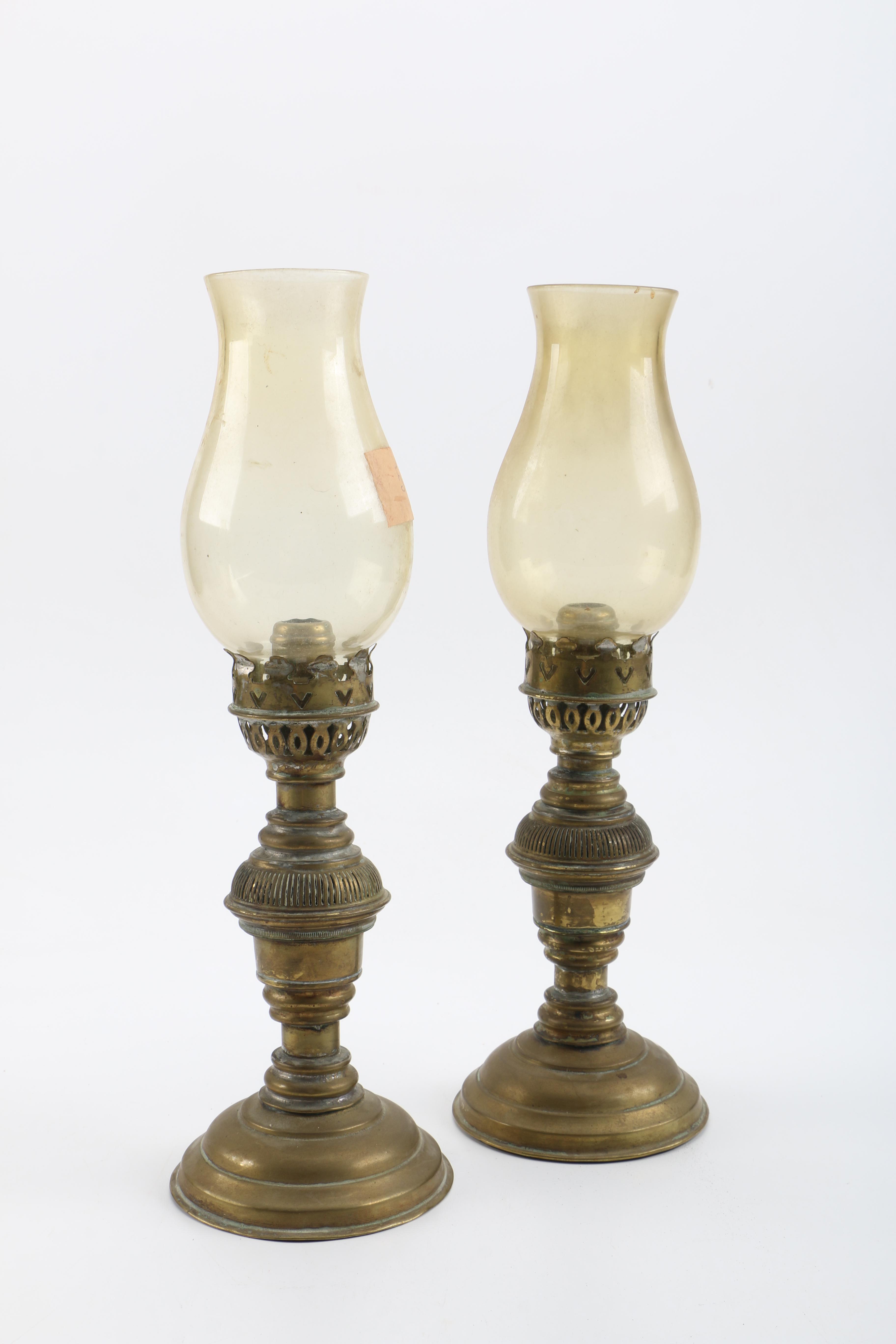 Collection of Brass Oil Lamps Candle Holders