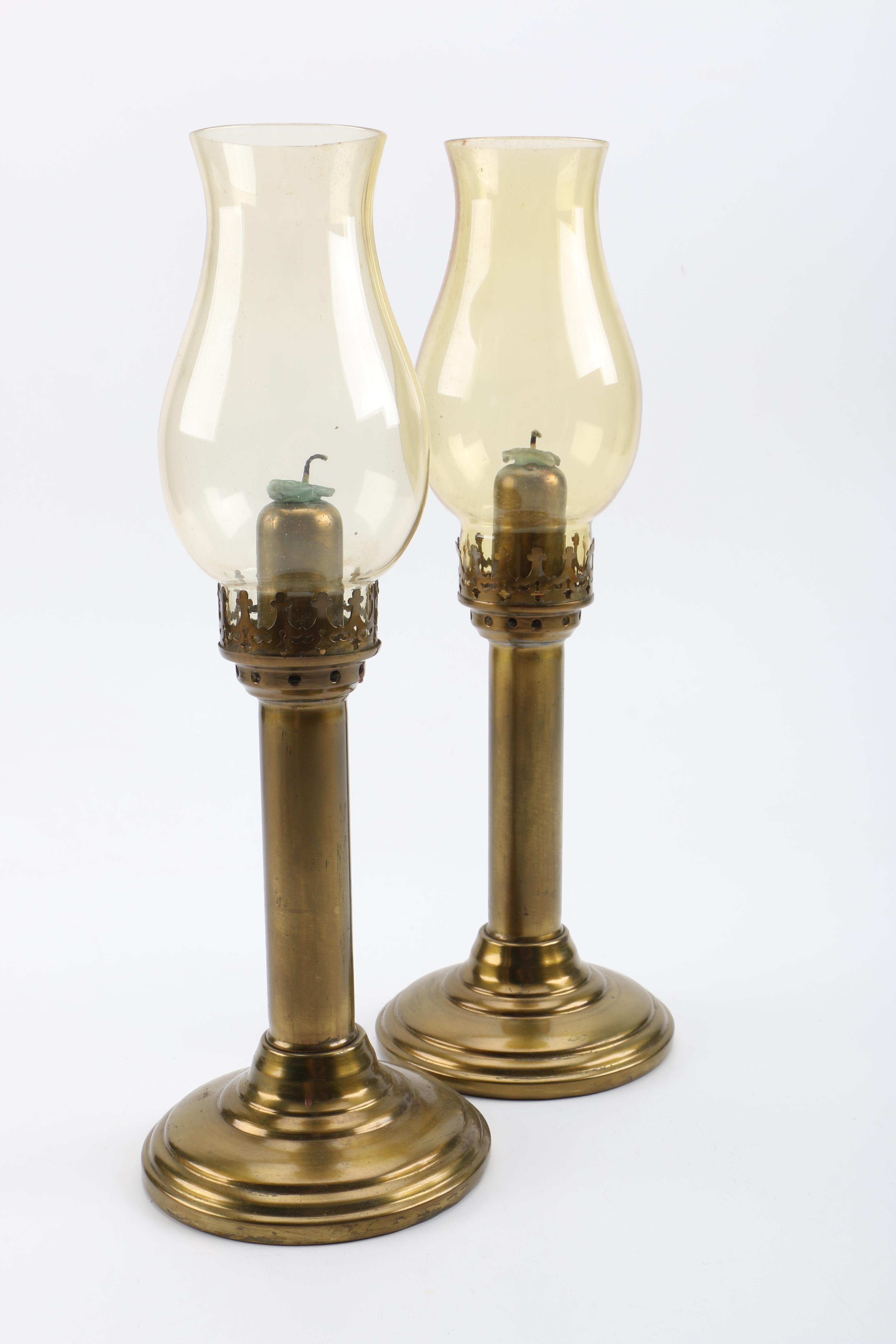 Collection of Brass Oil Lamps Candle Holders