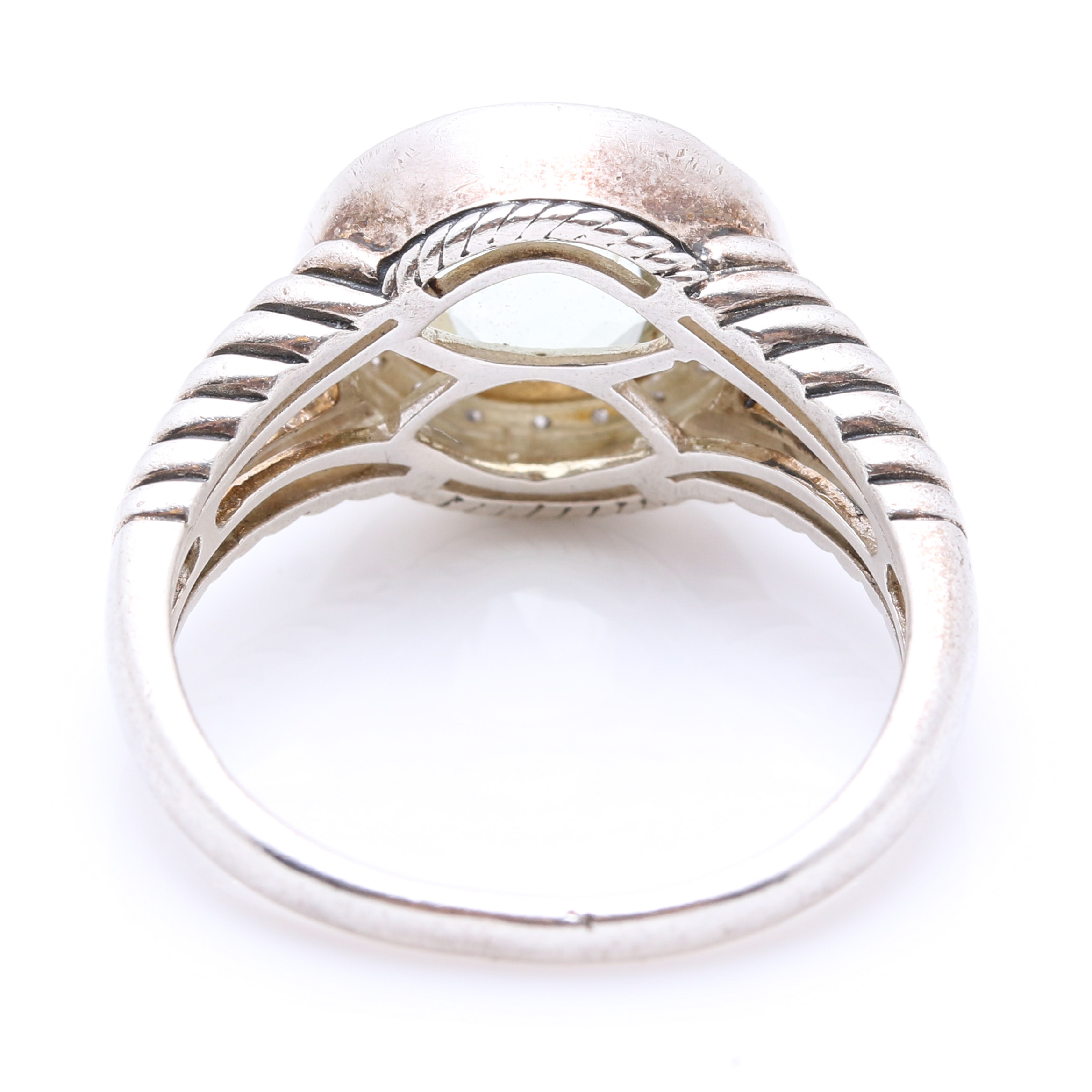 Sterling Silver Praseolite and Diamond Ring