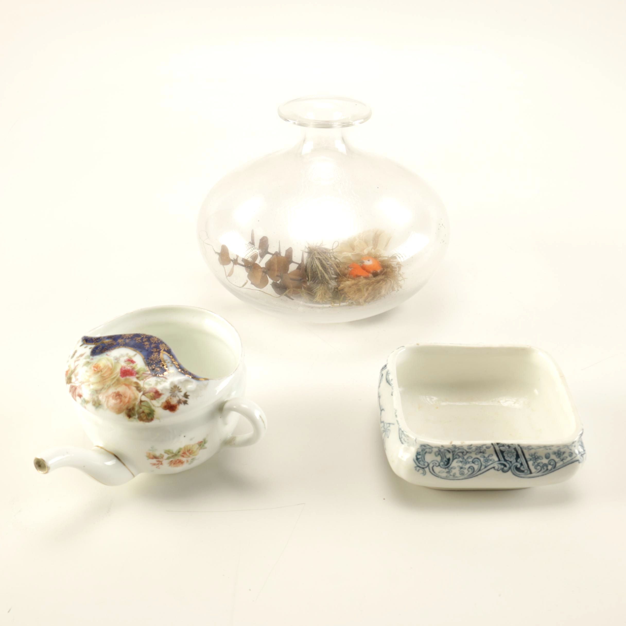 Décor Including Antique Doulton Burslem China and Invalid Feeder
