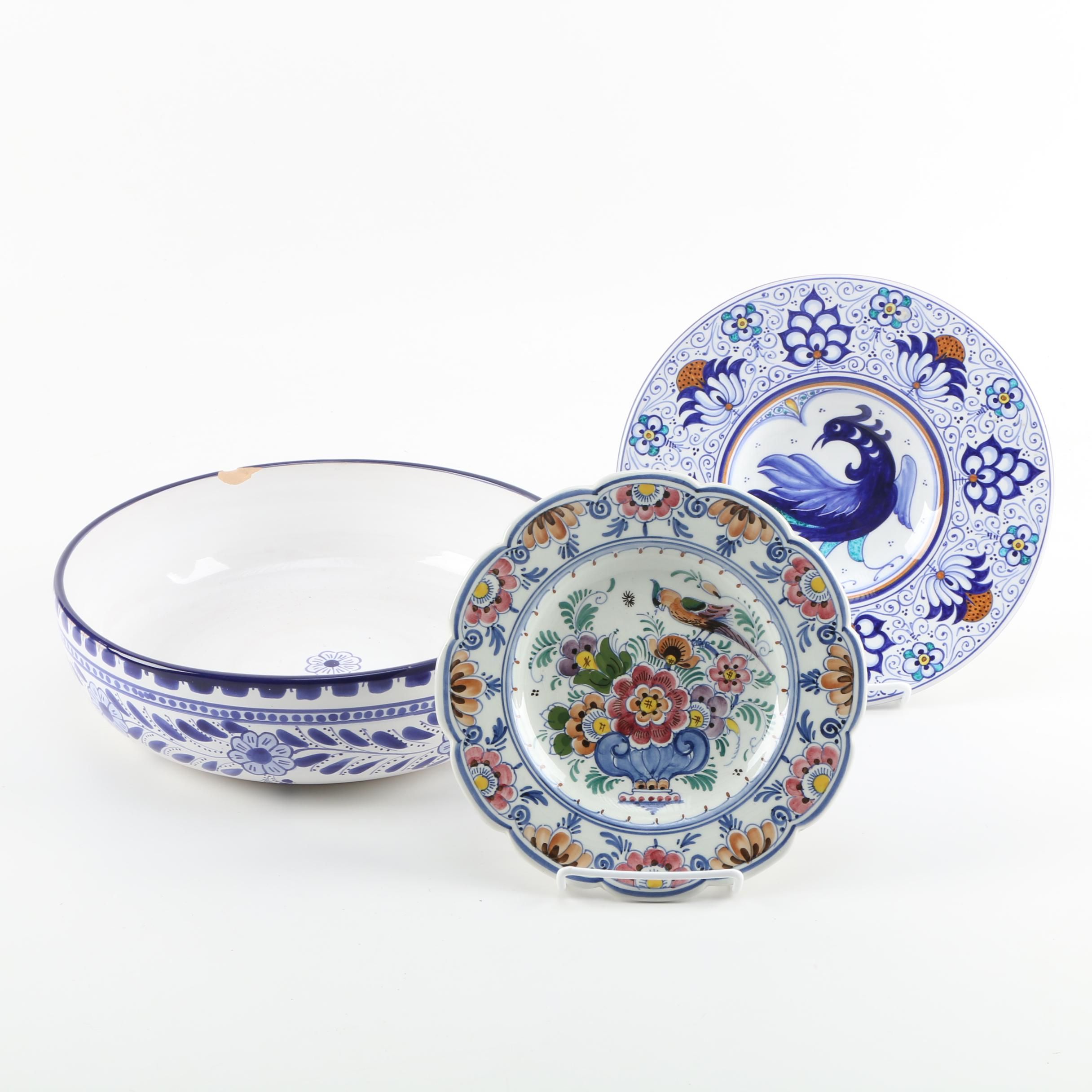 Hand-Painted European Faience Ceramics Including Delft