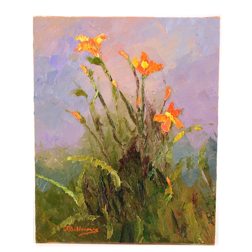 James Baldoumas Original 2017 Oil on Canvas Board "Day Lilies"