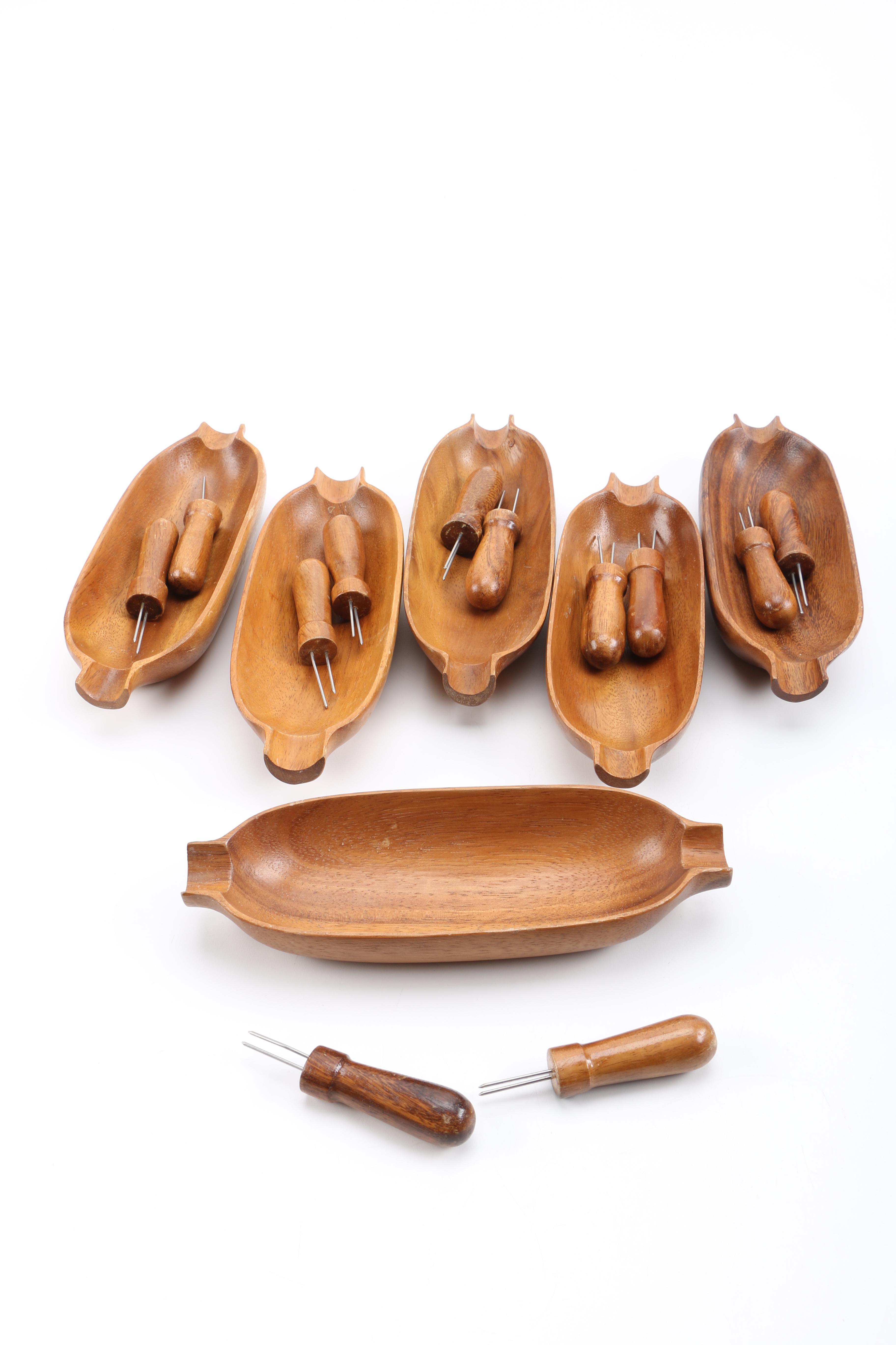 Wooden Corn Cob Dishes and Skewers