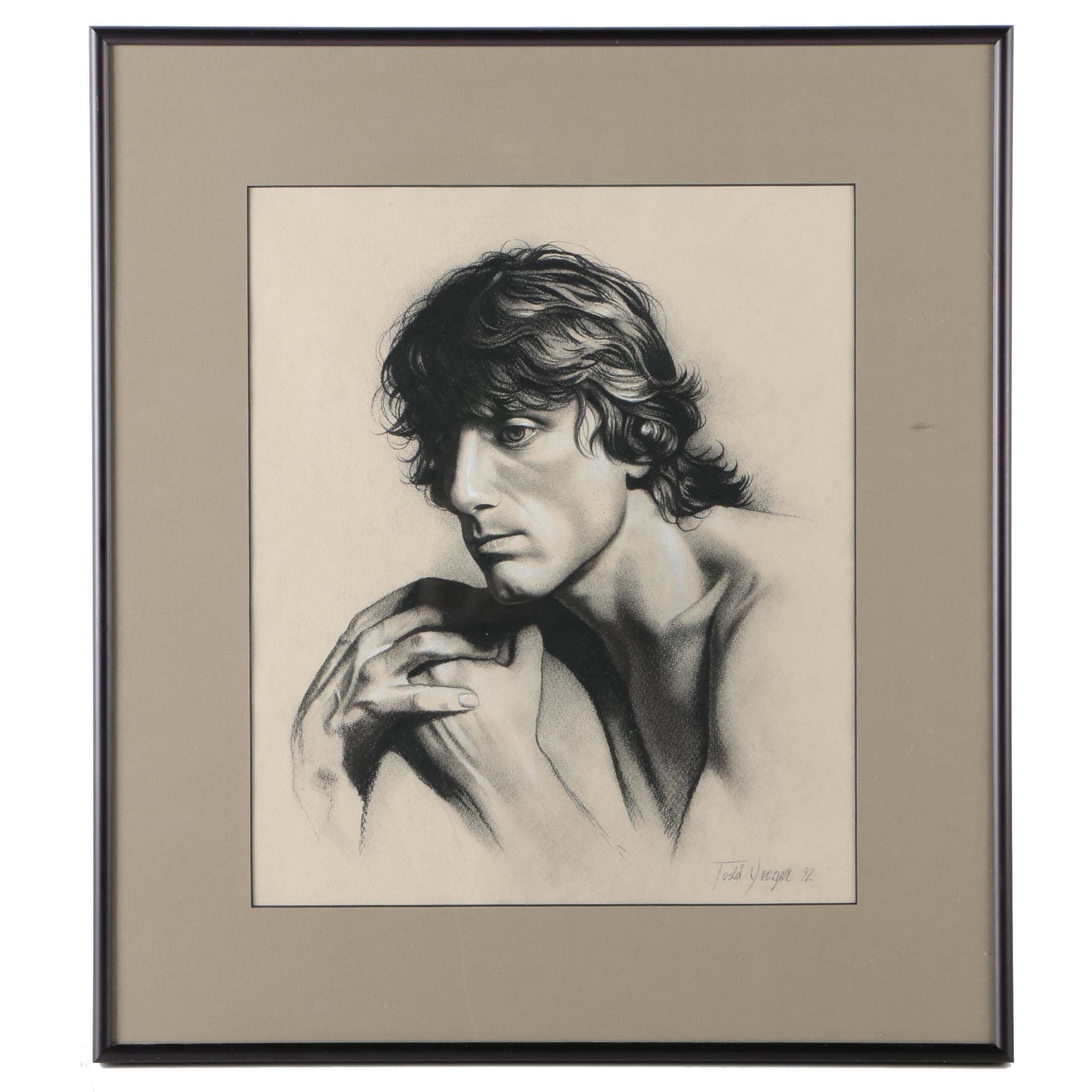 Todd Yeager 1992 Charcoal Drawing of Male Figure