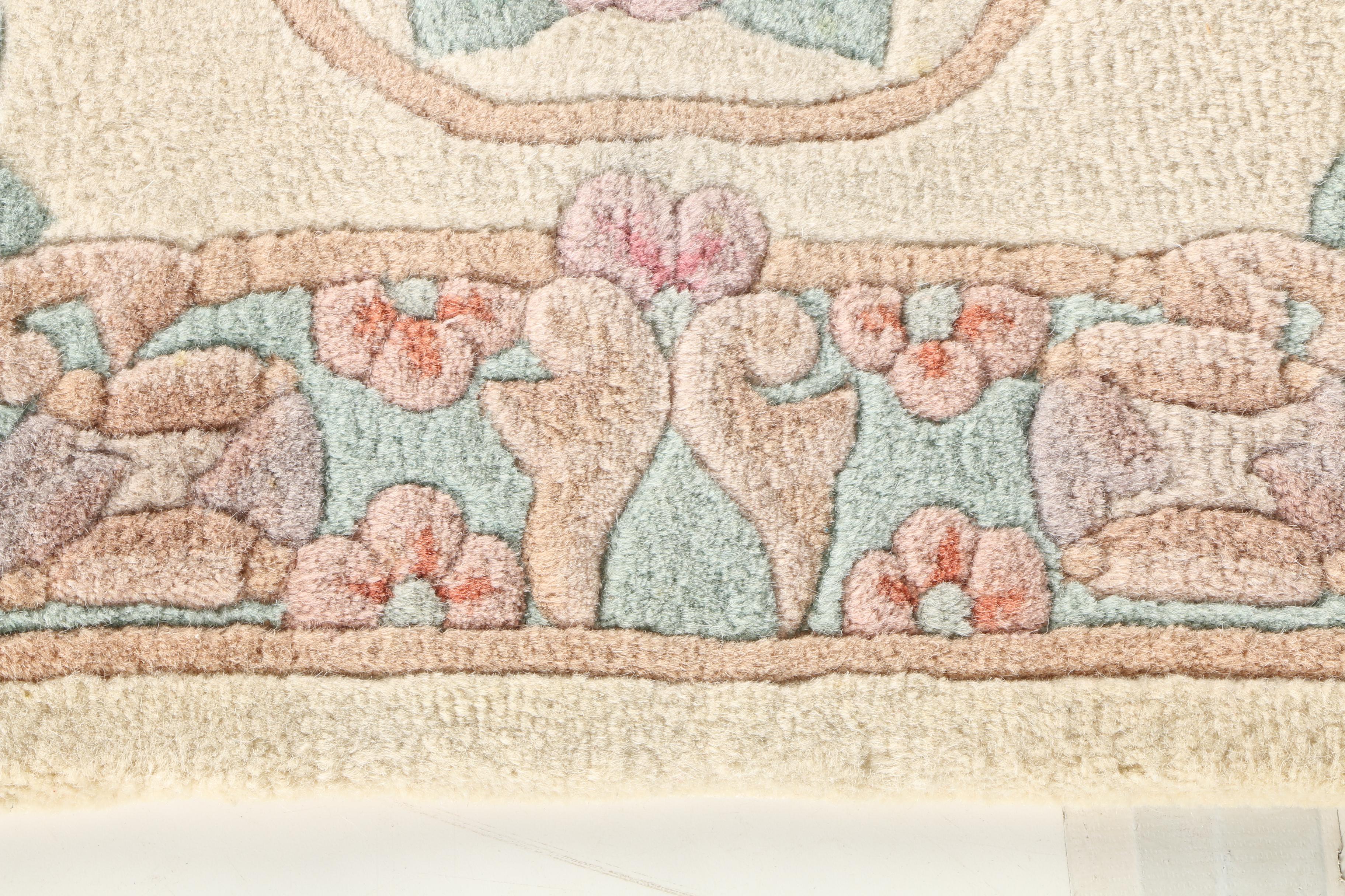 Hand-Knotted Chinese Floral Wool Accent Rug