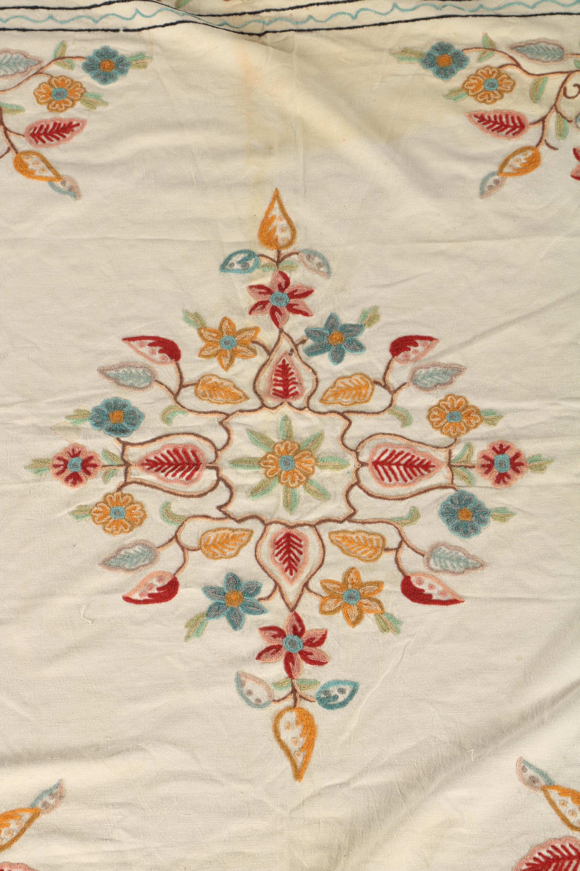Crewelwork Embroidered Floral Textile