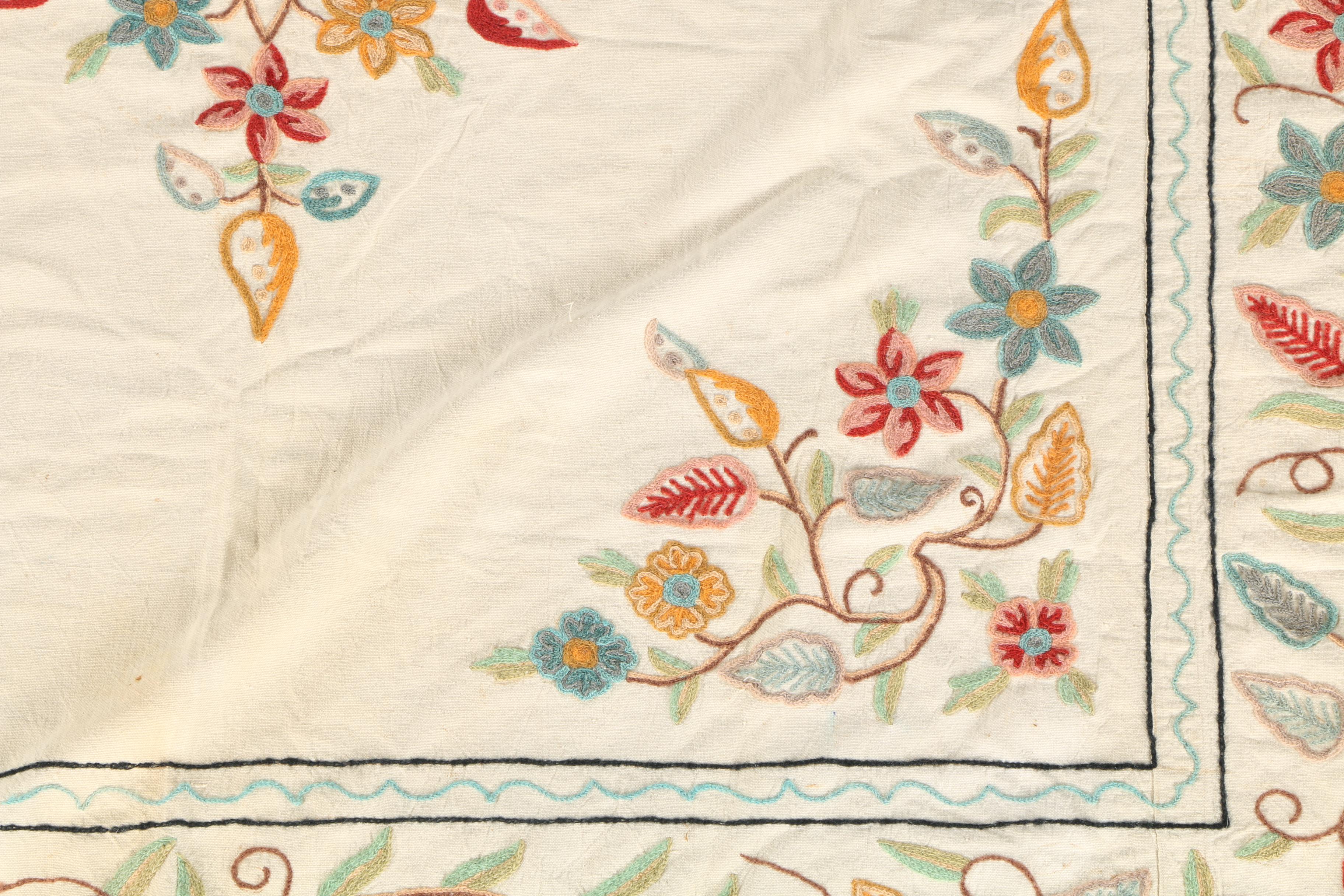 Crewelwork Embroidered Floral Textile