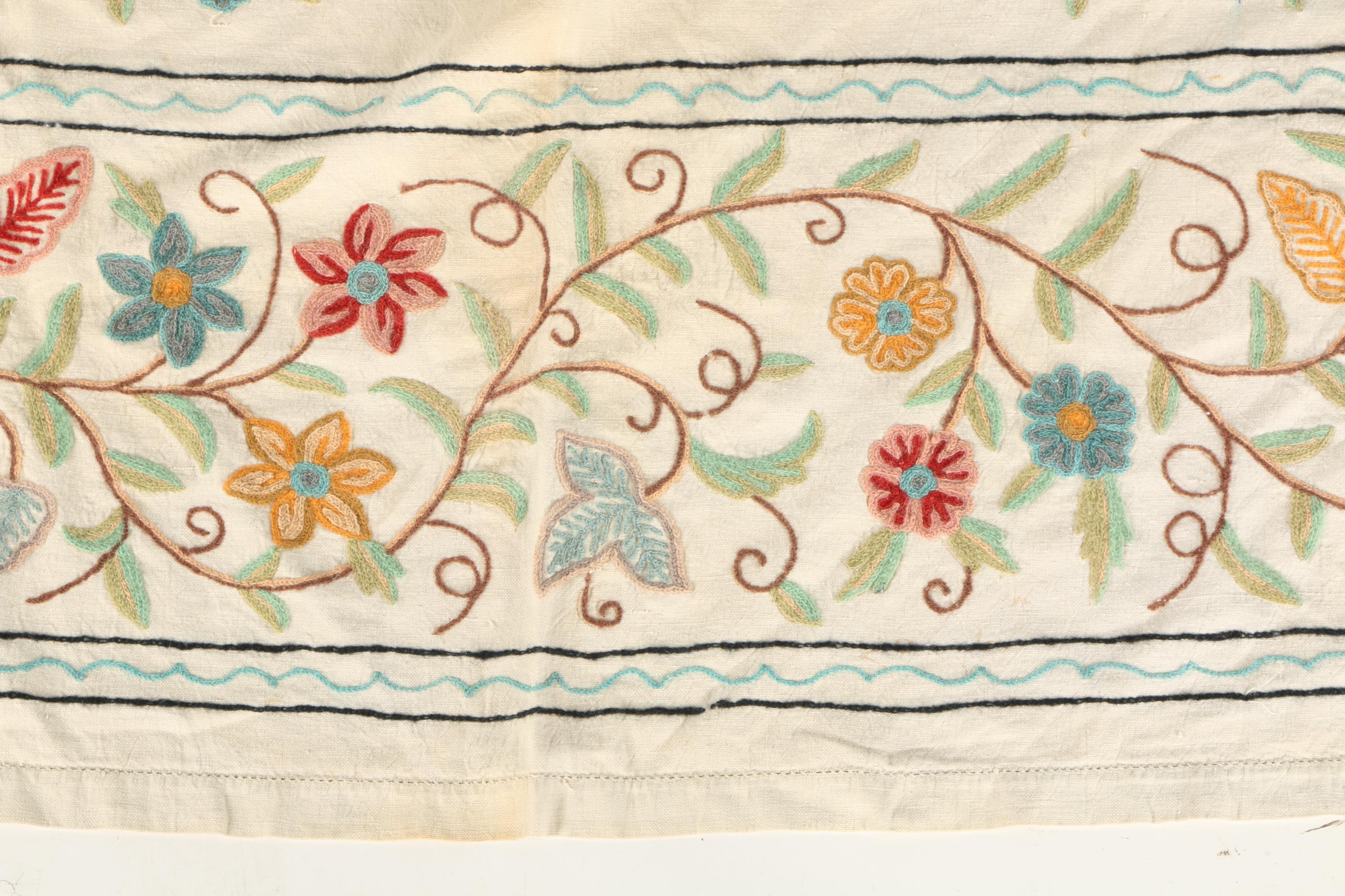 Crewelwork Embroidered Floral Textile