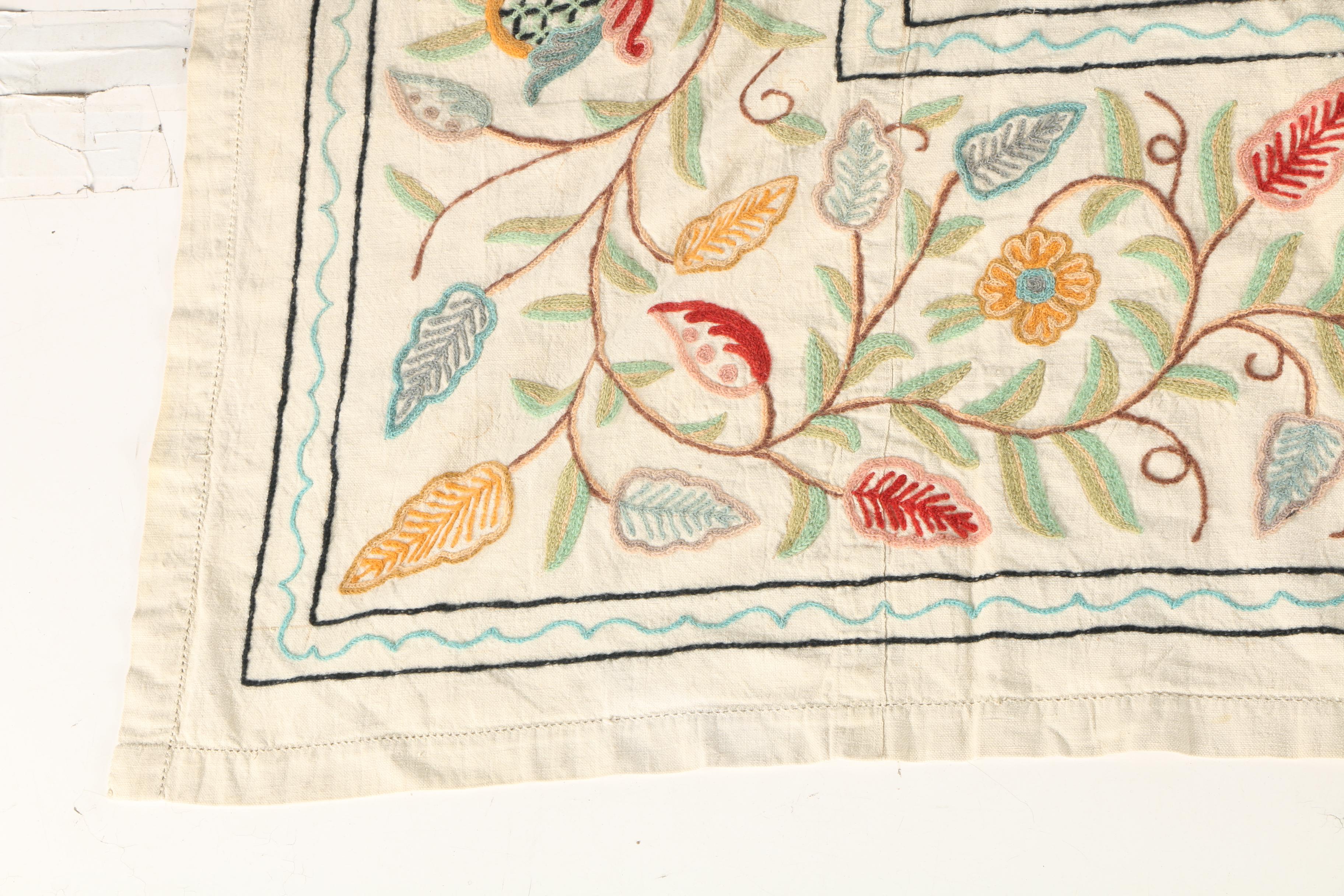 Crewelwork Embroidered Floral Textile