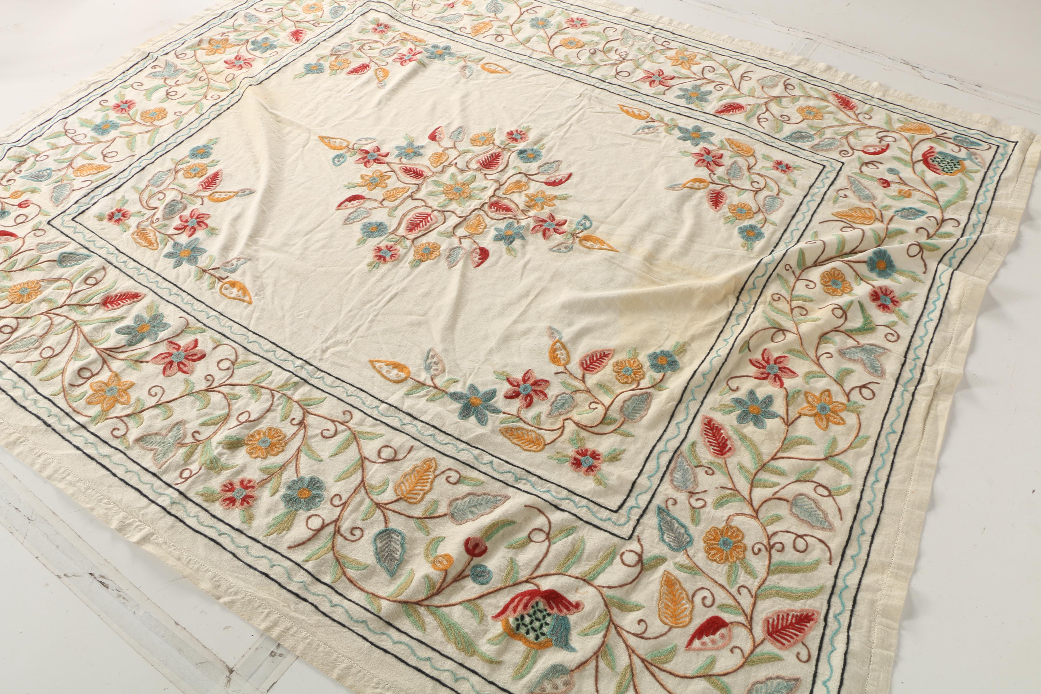 Crewelwork Embroidered Floral Textile