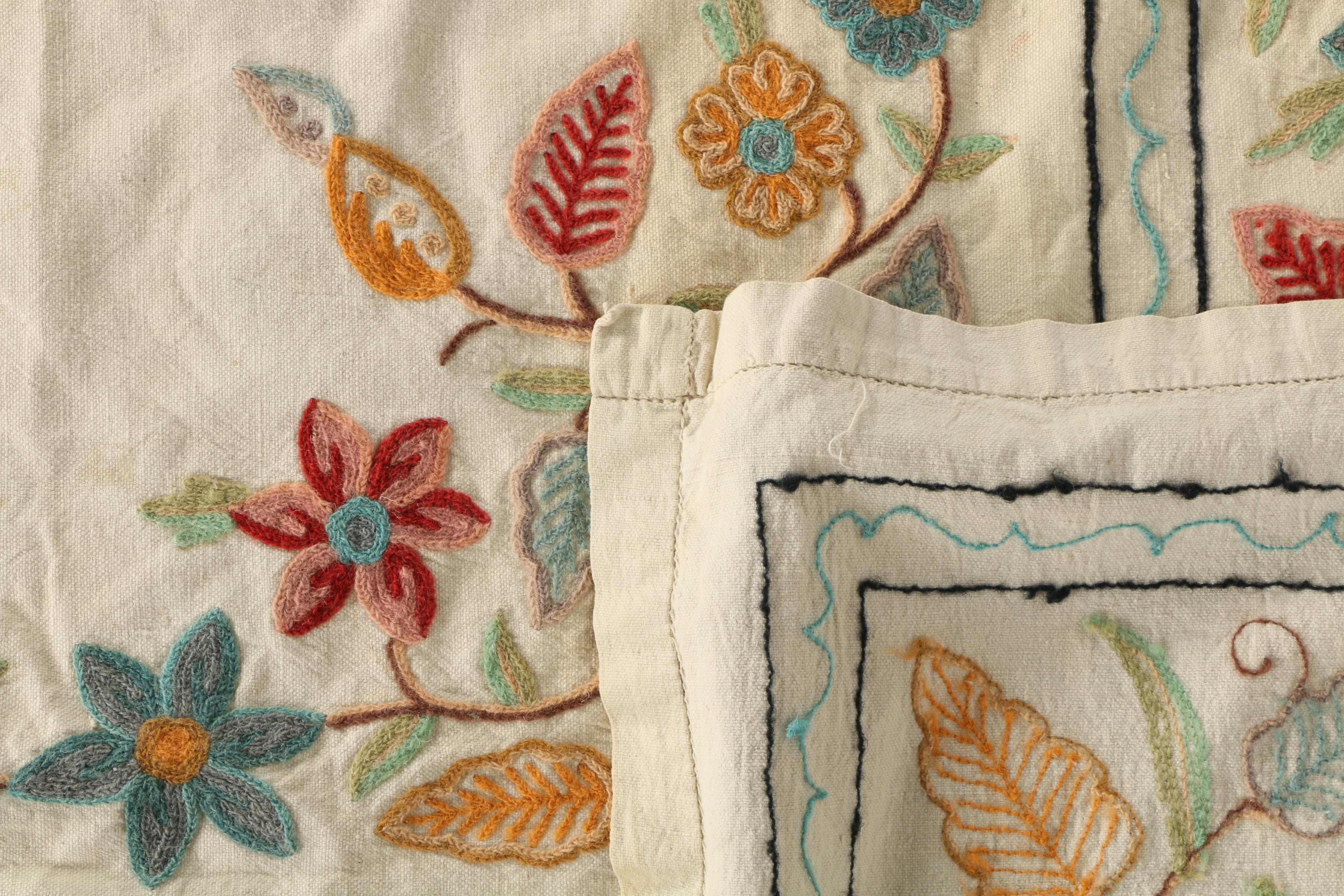 Crewelwork Embroidered Floral Textile