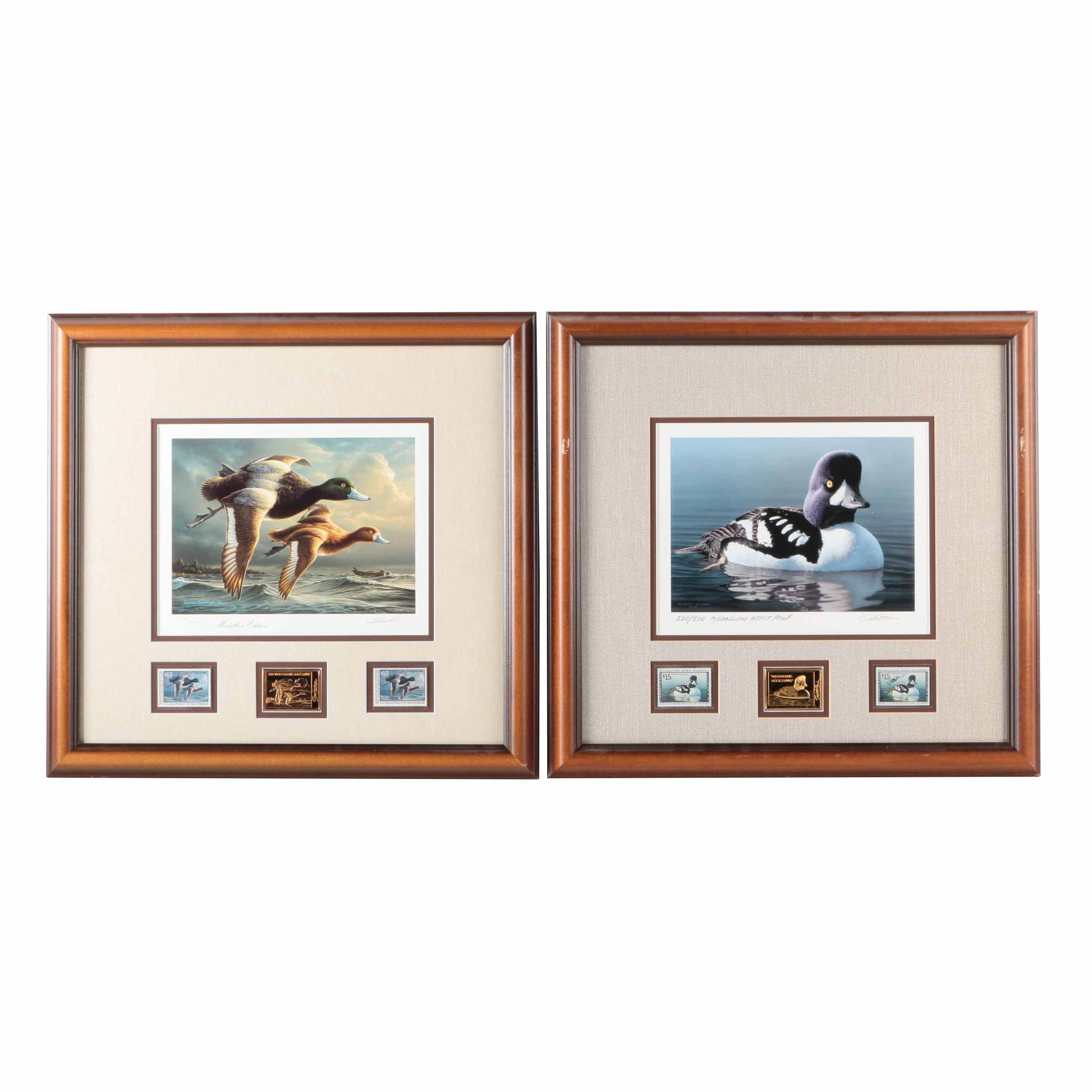 James Hautman and Robert Steiner Offset Lithographs With Stamps