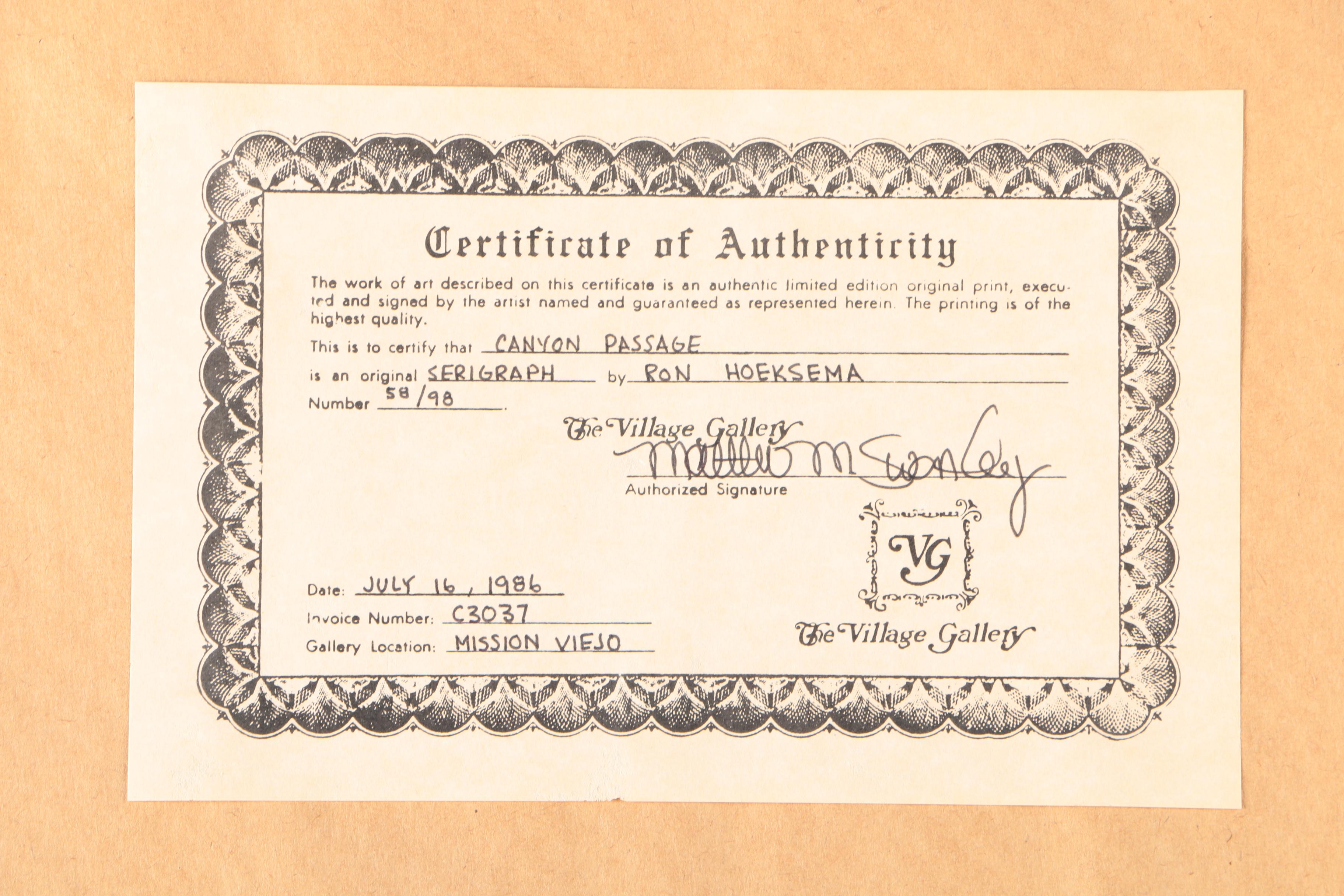 Ron Hoeksema Limited Edition Serigraph "Canyon Passage"