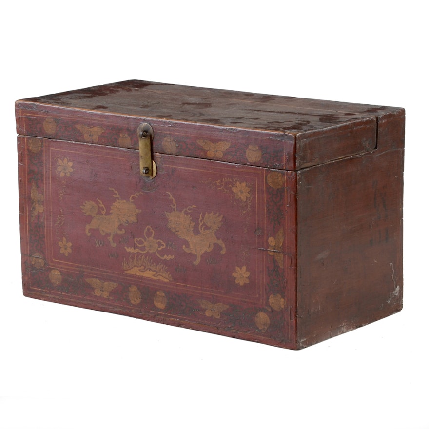 Antique Hand-Painted Chinese Inspired Chest