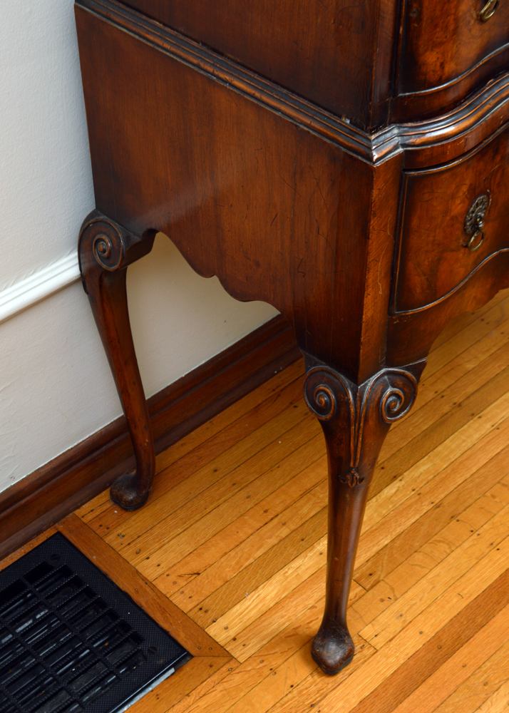 Antique Queen Anne Style Walnut Burl Highboy