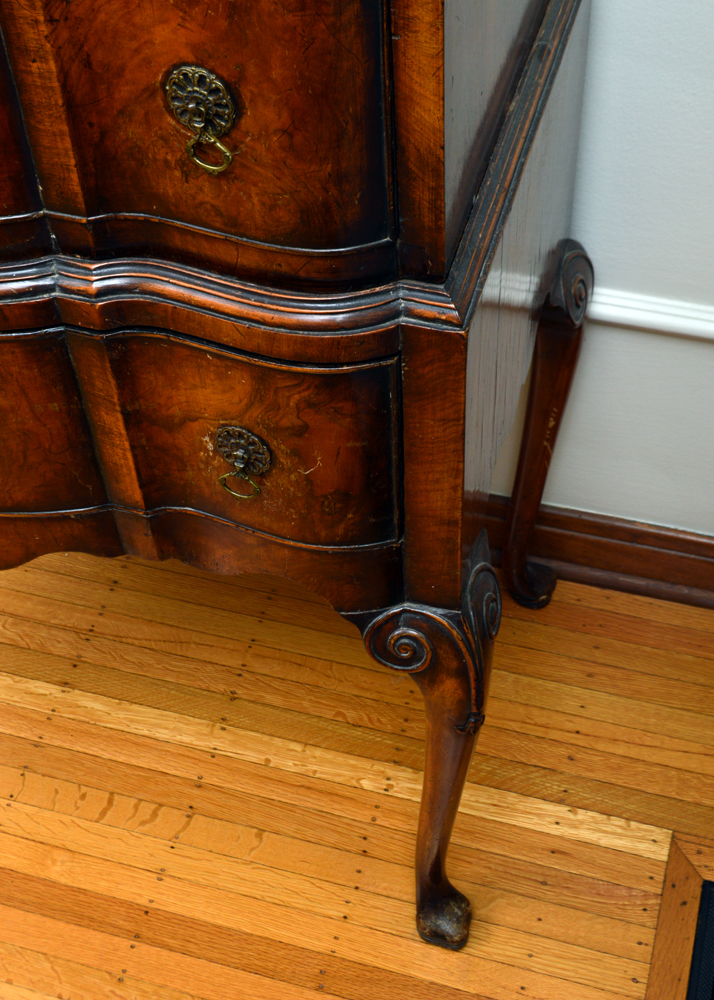 Antique Queen Anne Style Walnut Burl Highboy