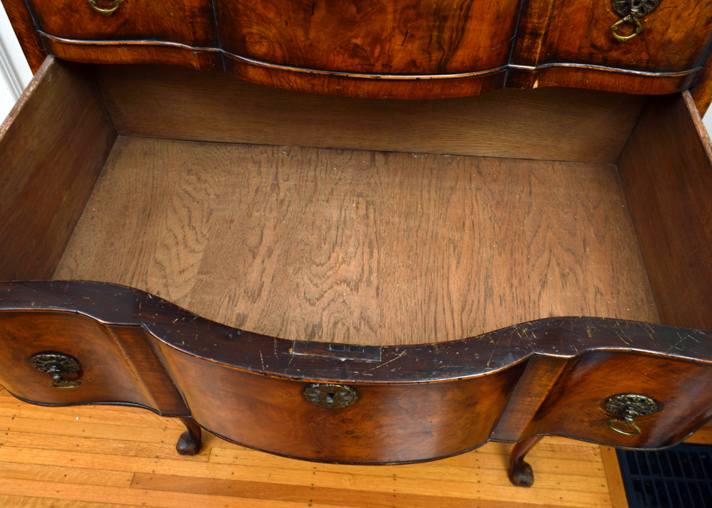 Antique Queen Anne Style Walnut Burl Highboy