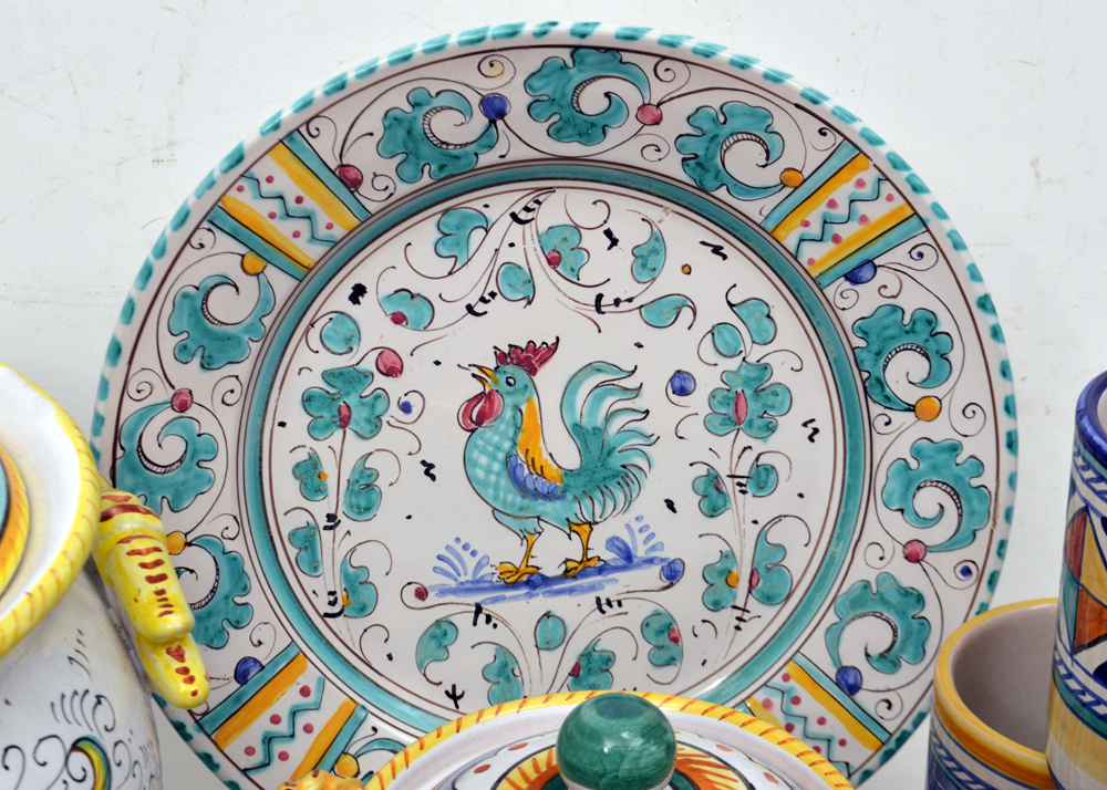 Assortment of Hand-Painted Italian Tableware Including Deruta