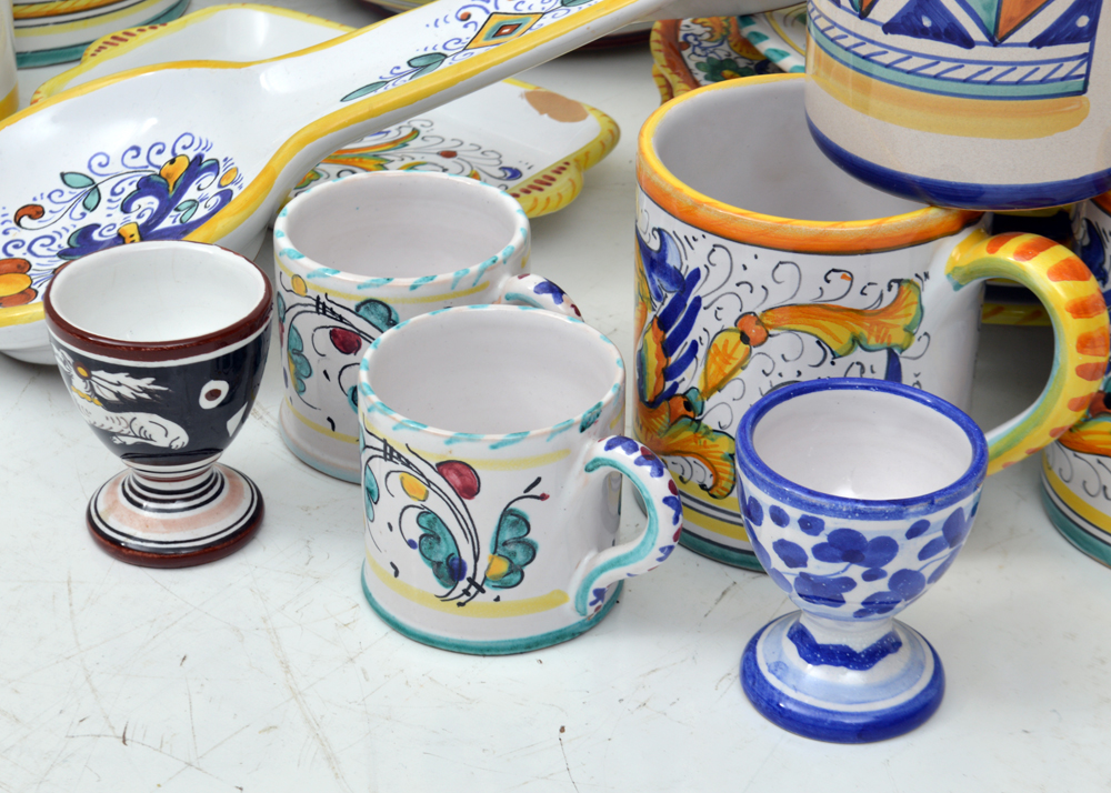 Assortment of Hand-Painted Italian Tableware Including Deruta