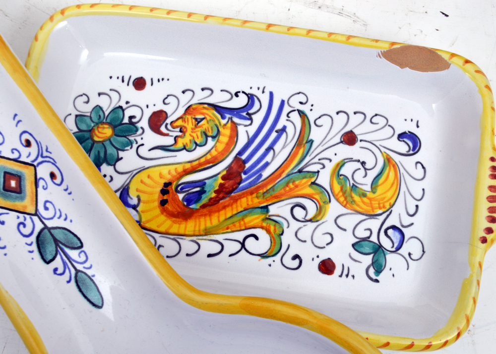 Assortment of Hand-Painted Italian Tableware Including Deruta