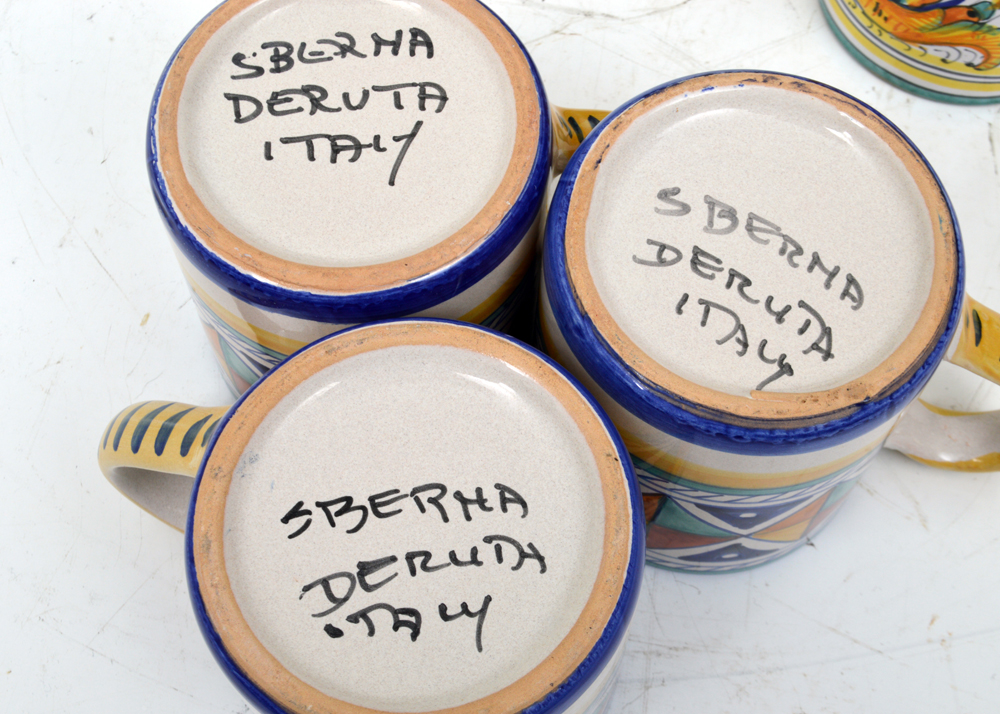 Assortment of Hand-Painted Italian Tableware Including Deruta