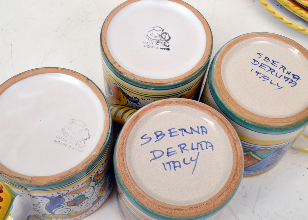 Assortment of Hand-Painted Italian Tableware Including Deruta