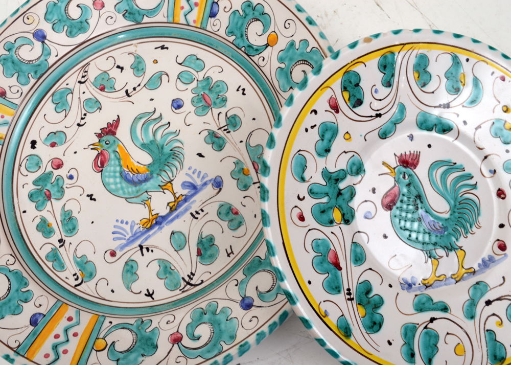 Assortment of Hand-Painted Italian Tableware Including Deruta