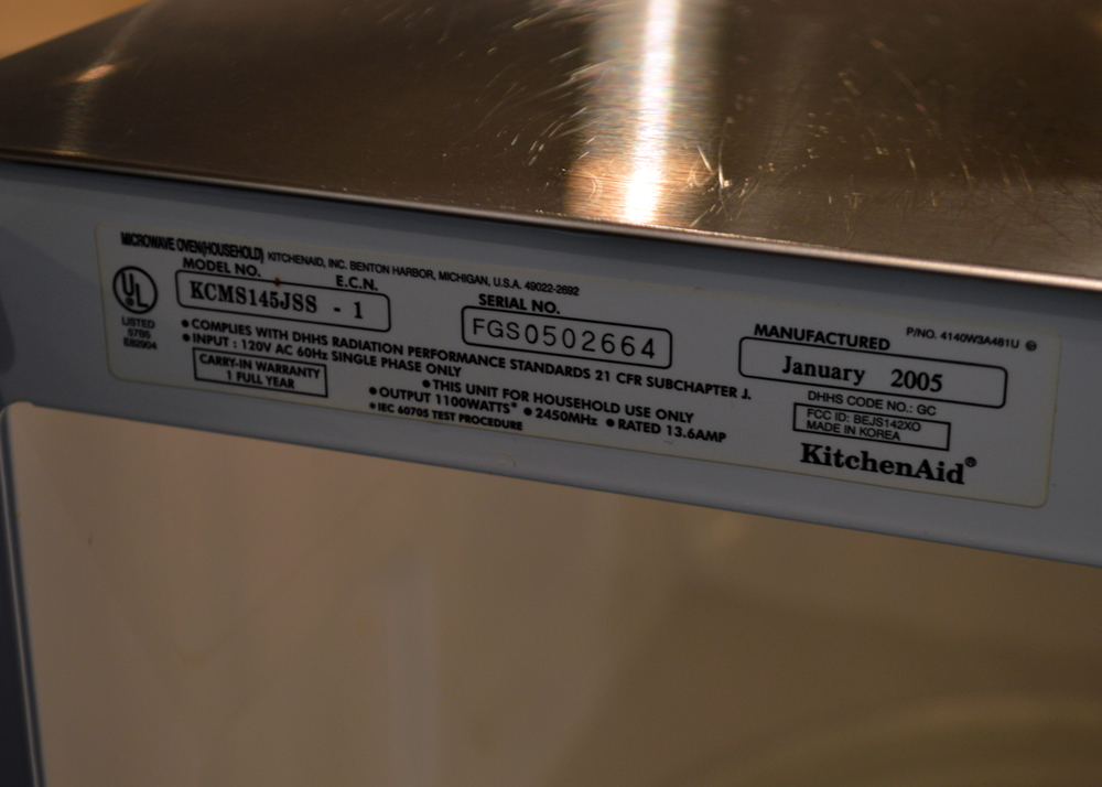 Stainless Steel Kitchen Aid Microwave