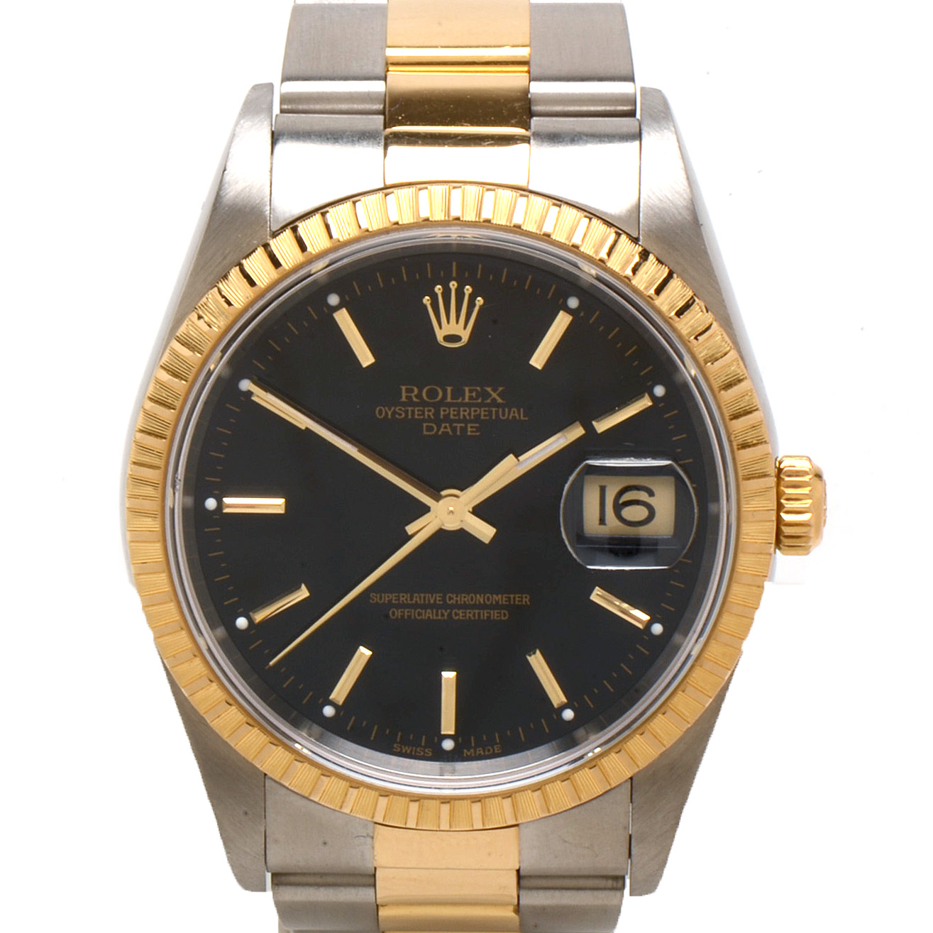 Rolex Perpetual Date 18K Yellow Gold and Stainless Steel 34.00 mm Black Automatic Watch