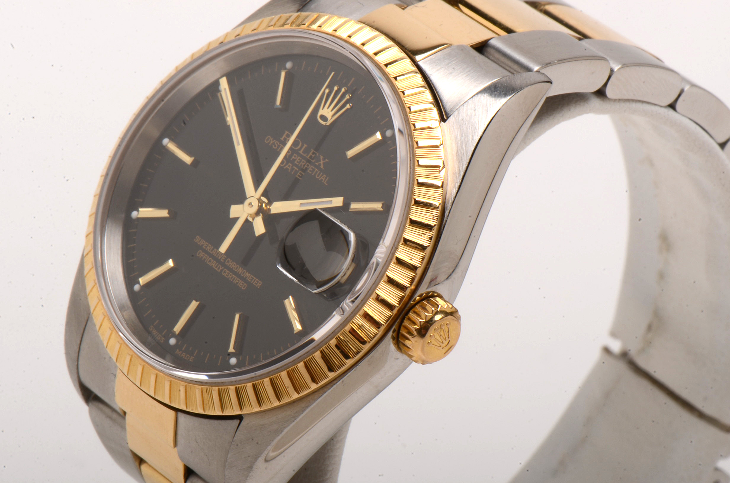 Rolex Perpetual Date 18K Yellow Gold and Stainless Steel 34.00 mm Black Automatic Watch