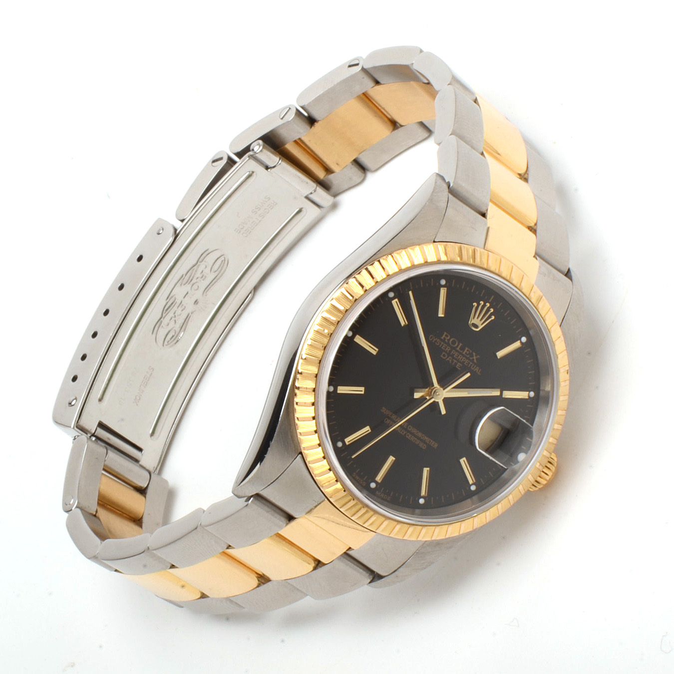 Rolex Perpetual Date 18K Yellow Gold and Stainless Steel 34.00 mm Black Automatic Watch