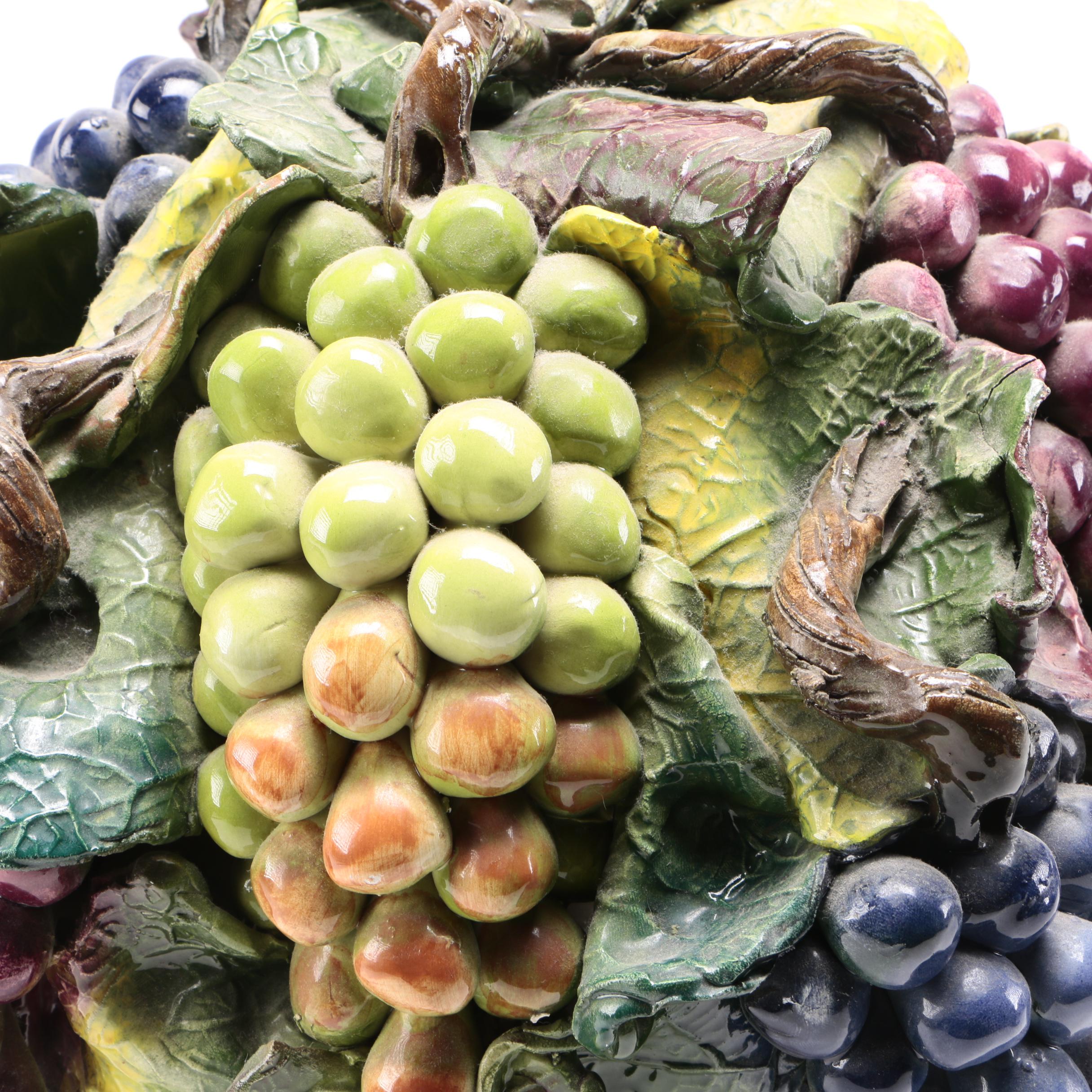 Italian Ceramic Basket Centerpiece With Grapes