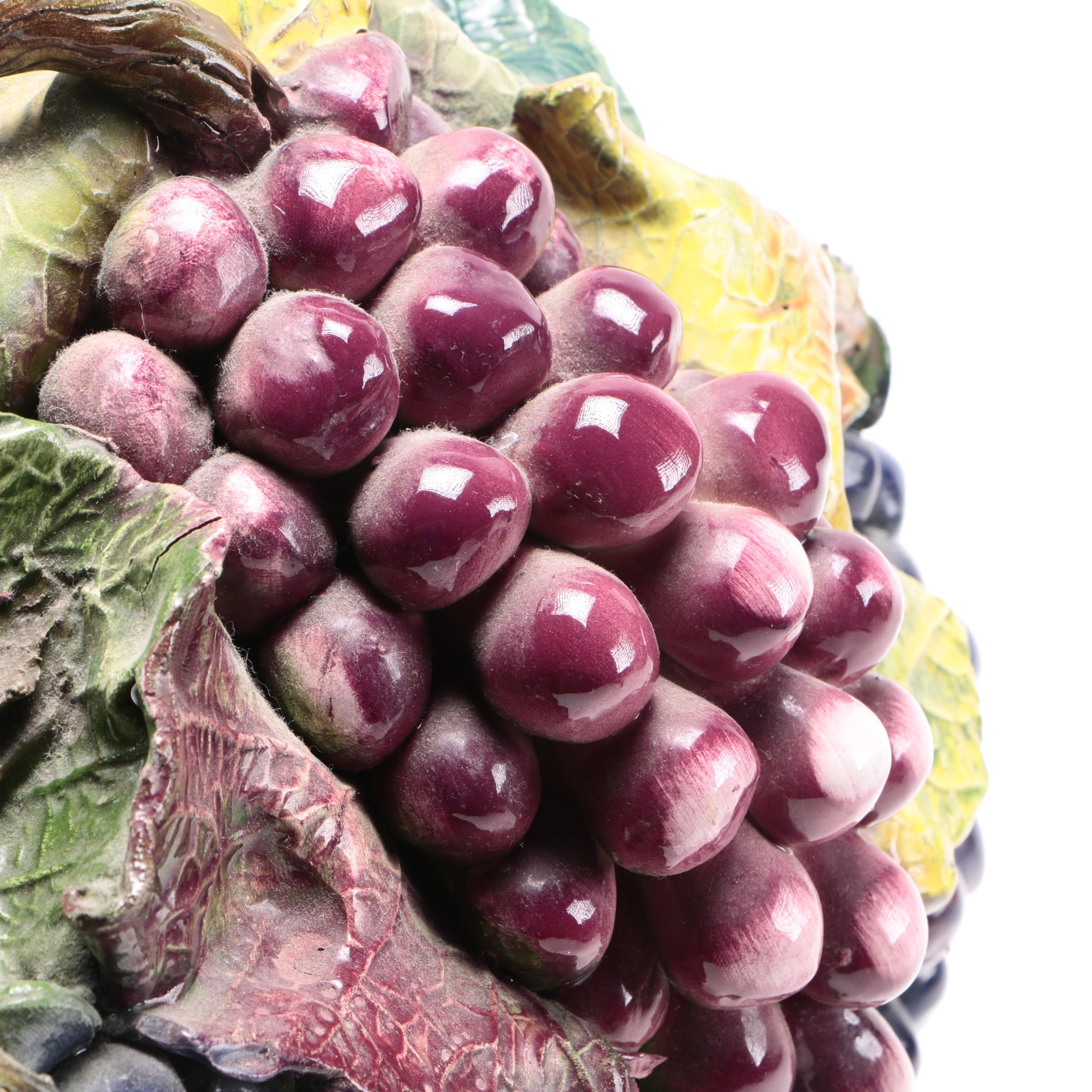 Italian Ceramic Basket Centerpiece With Grapes